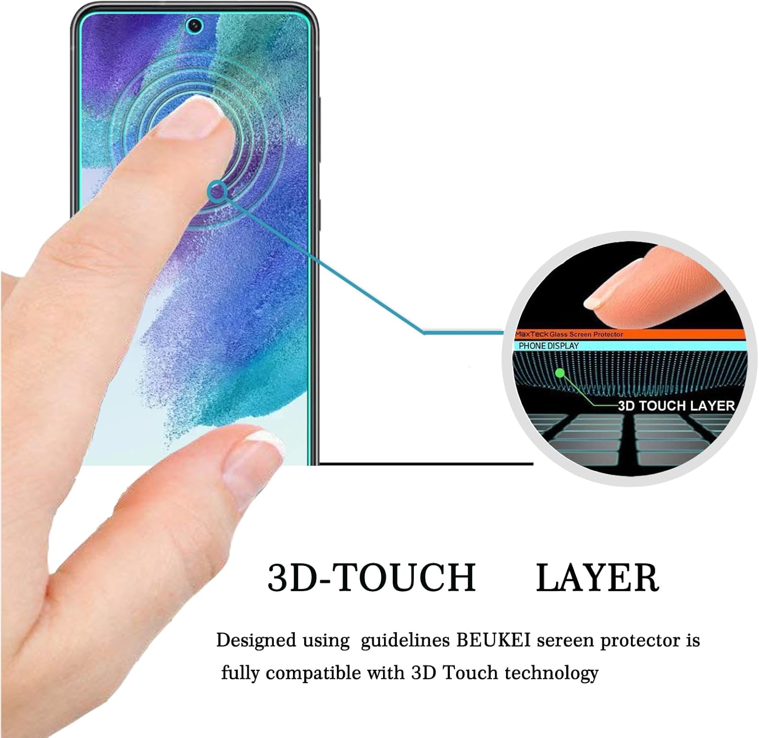 beukei (4 unidades) Compatible con Samsung Galaxy S21 FE 5G  Galaxy S21 FE (solo modelo FE), protector de pantalla de vidrio templado, sensible al
