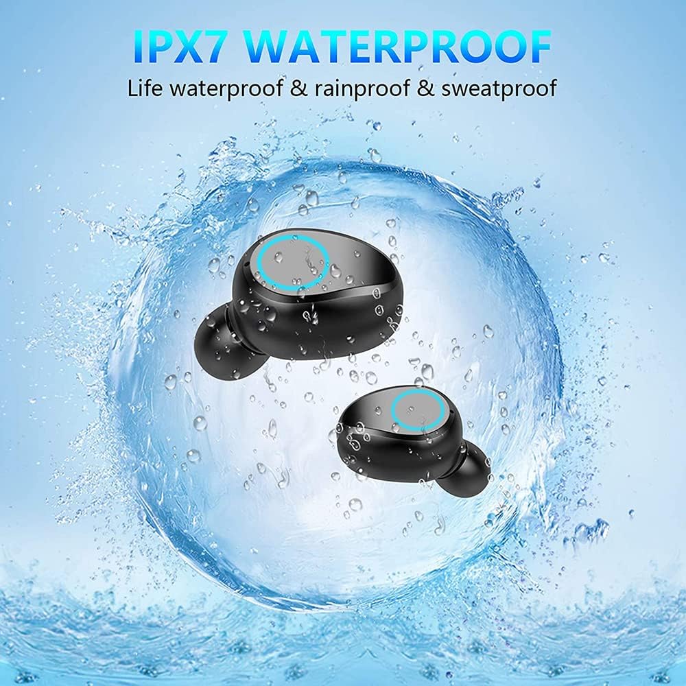Slim Travel Wireless V5.3 Earbuds Compatible with Xiaomi Mi 4 Updated Micro Thin Case with Quad Mic 8D Bass IPX4 WaterproofSweatproof (Black)