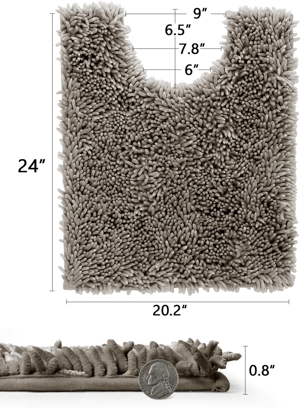 Yimobra Alfombras de inodoro en forma de U, felpilla de lujo extra gruesa en forma de U, tapete de contorno antideslizante para suelo de baño, suave