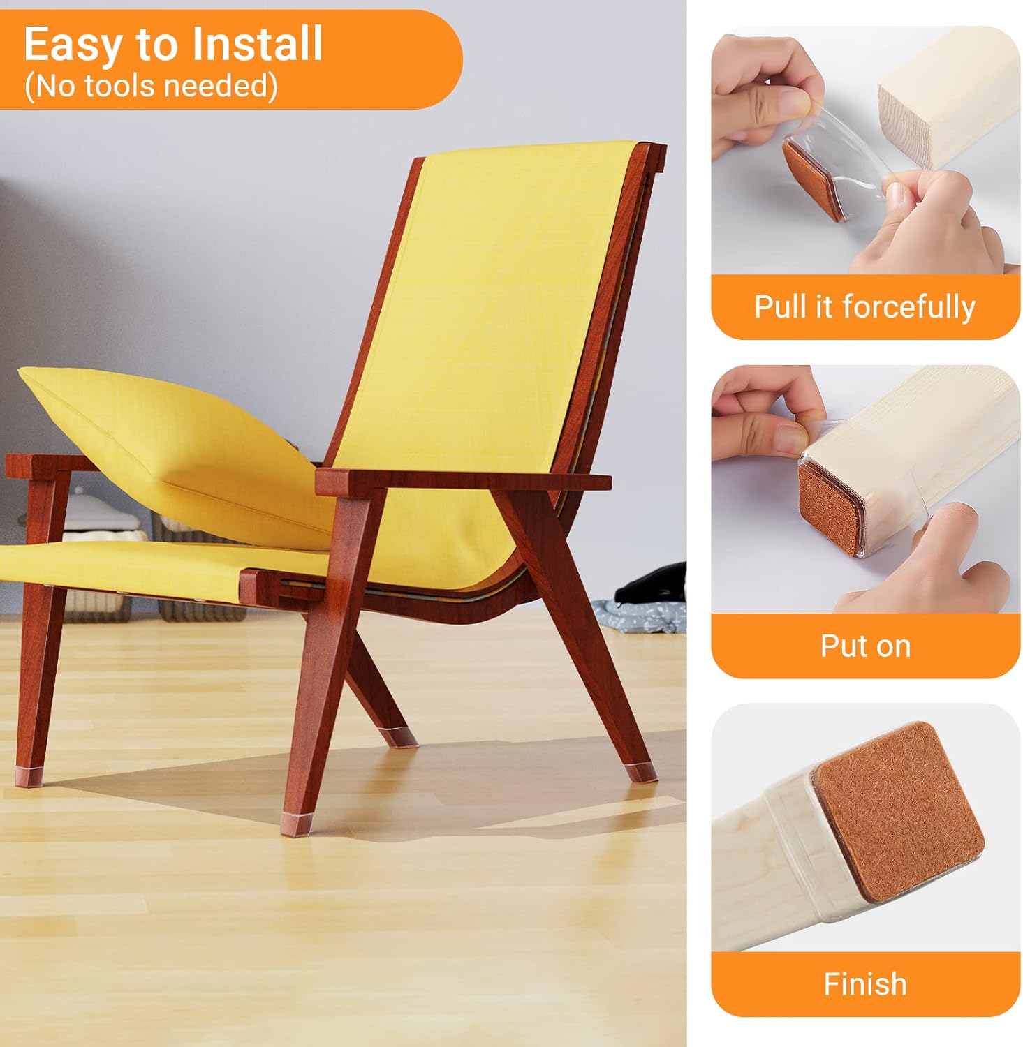 36 protectores cuadrados para patas de silla, almohadillas de fieltro para muebles de madera dura, protectores de patas de silla para suelos de