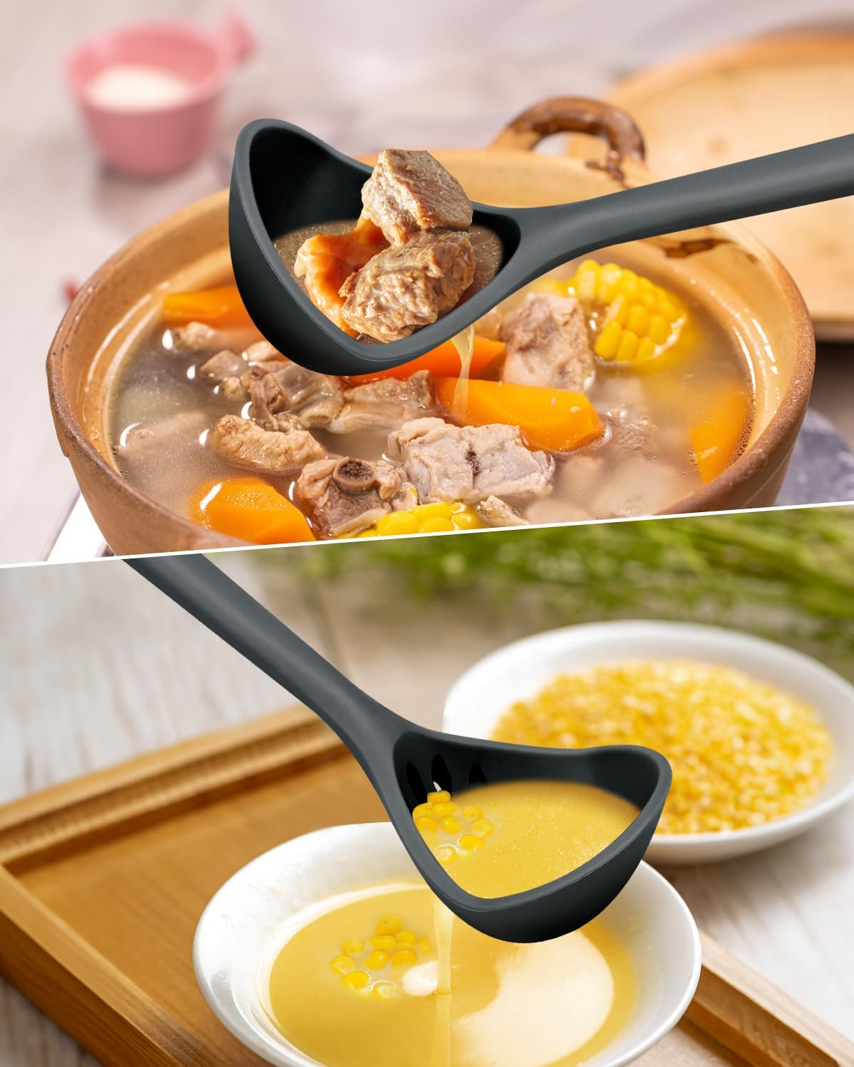 Cuchara grande de silicona para sopa, utensilios de cocina antiadherentes con alta resistencia al calor, sin BPA, herramientas de cocina perfectas