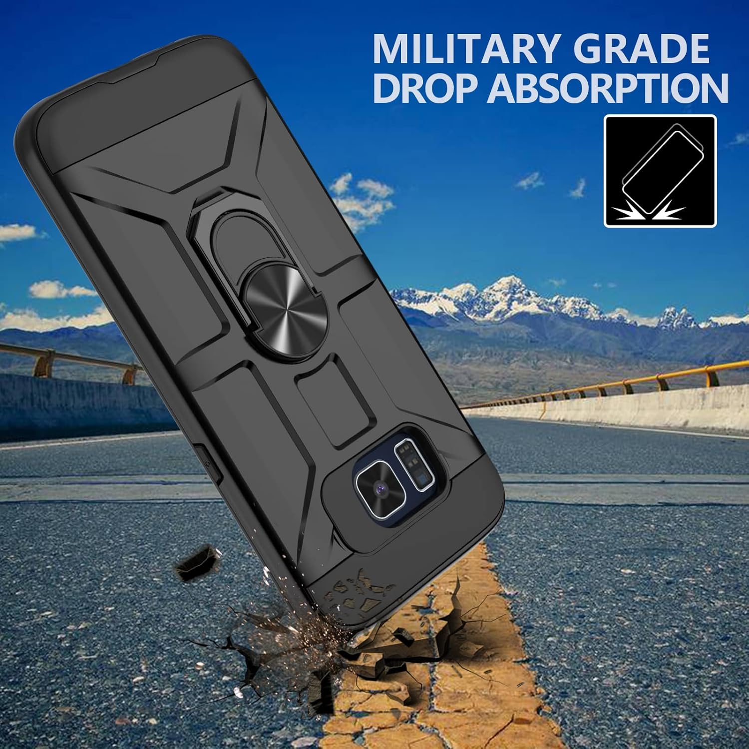 Funda para Galaxy S6 Edge Plus, Galaxy S6 Edge + con 3 protectores de pantalla suave HD, soporte de anillo integrado y soporte magnético para