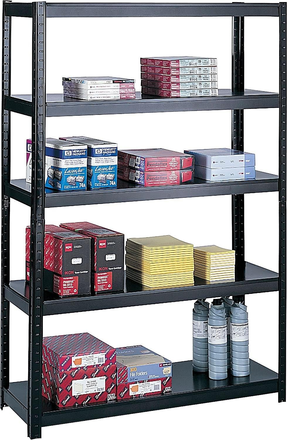 Safco Productos 5246BL Estantería de acero sin pernos 48 pulgadas de ancho x 18 pulgadas de profundidad x 72 pulgadas de alto, negro