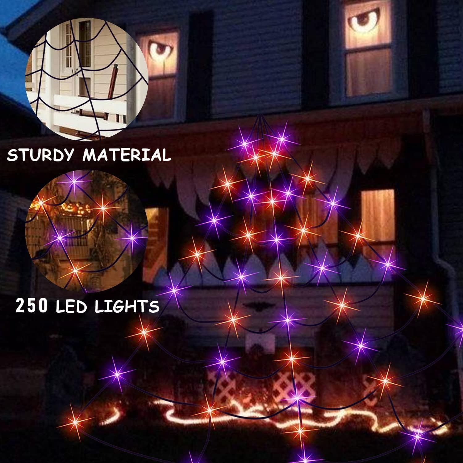 Dazzle Bright 250 luces LED de telaraña de Halloween, 19.5 pies x 15 pies, decoraciones de Halloween gigantes para interiores y exteriores, casa,