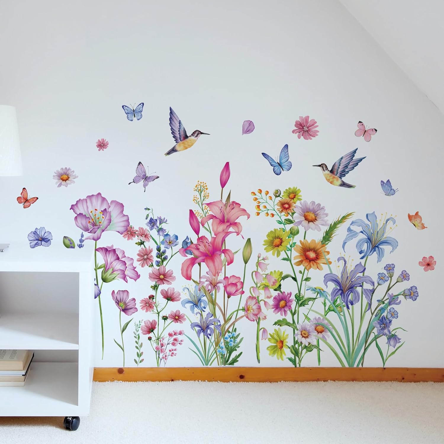 Calcomanías de pared de flores coloridas, calcomanías de pared florales extraíbles, vinilo autoadhesivo, mural de pared de tinta, estilo de pintura,