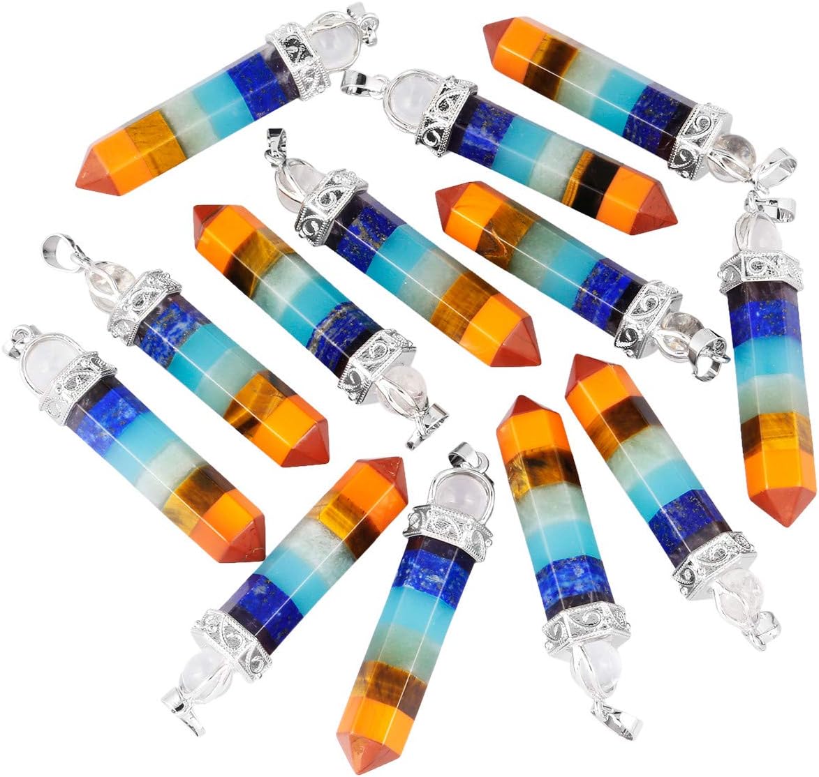 TUMBEELLUWA 2 collares con dije de punto de cristal curativo para colgantes de piedra de prisma hexagonal unisex con cadena
