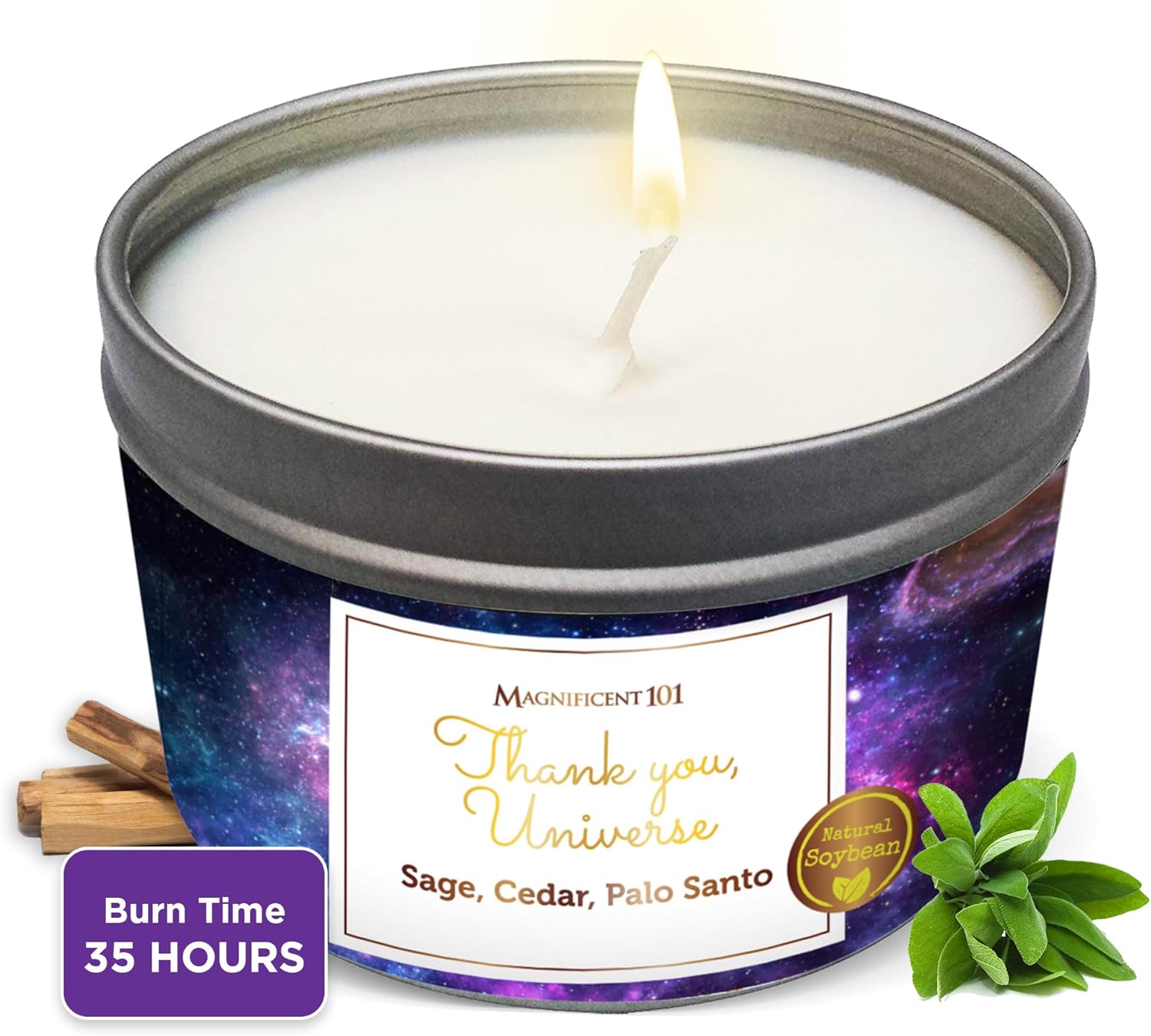 Magnificent 101 Affirmation – Vela de aromaterapia para difuminar Thank You Universe  6 onzas – 35 horas de combustión  100% cera de soja, aceites