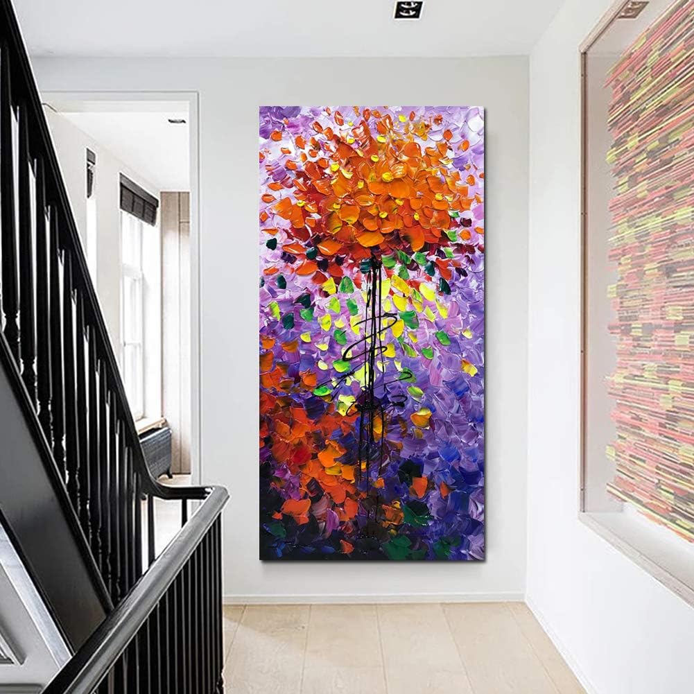 Yotree Pinturas, 24×48 Pulgadas De Pinturas Brillantes Flores Al Óleo De La Mano De Pintura 3D Pintado A Mano Sobre Lienzo Abstracto Arte De Arte De