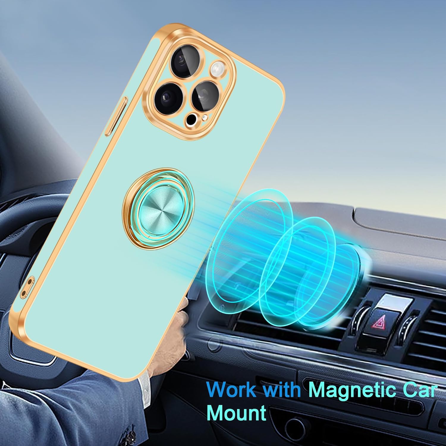 Fingic Funda para iPhone 15 Pro Max con soporte de anillo de 360 soporte magnético para automóvil Lindo soporte delgado para mujeres y niñas, funda