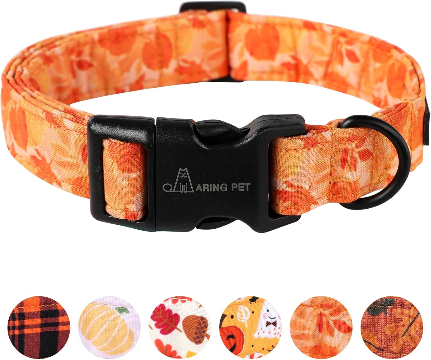 Aring Pet Collar de algodón, ligero y ajustable, con hebilla de liberación rápida para perros pequeños, medianos y grandes, otoño, naranja, hojas