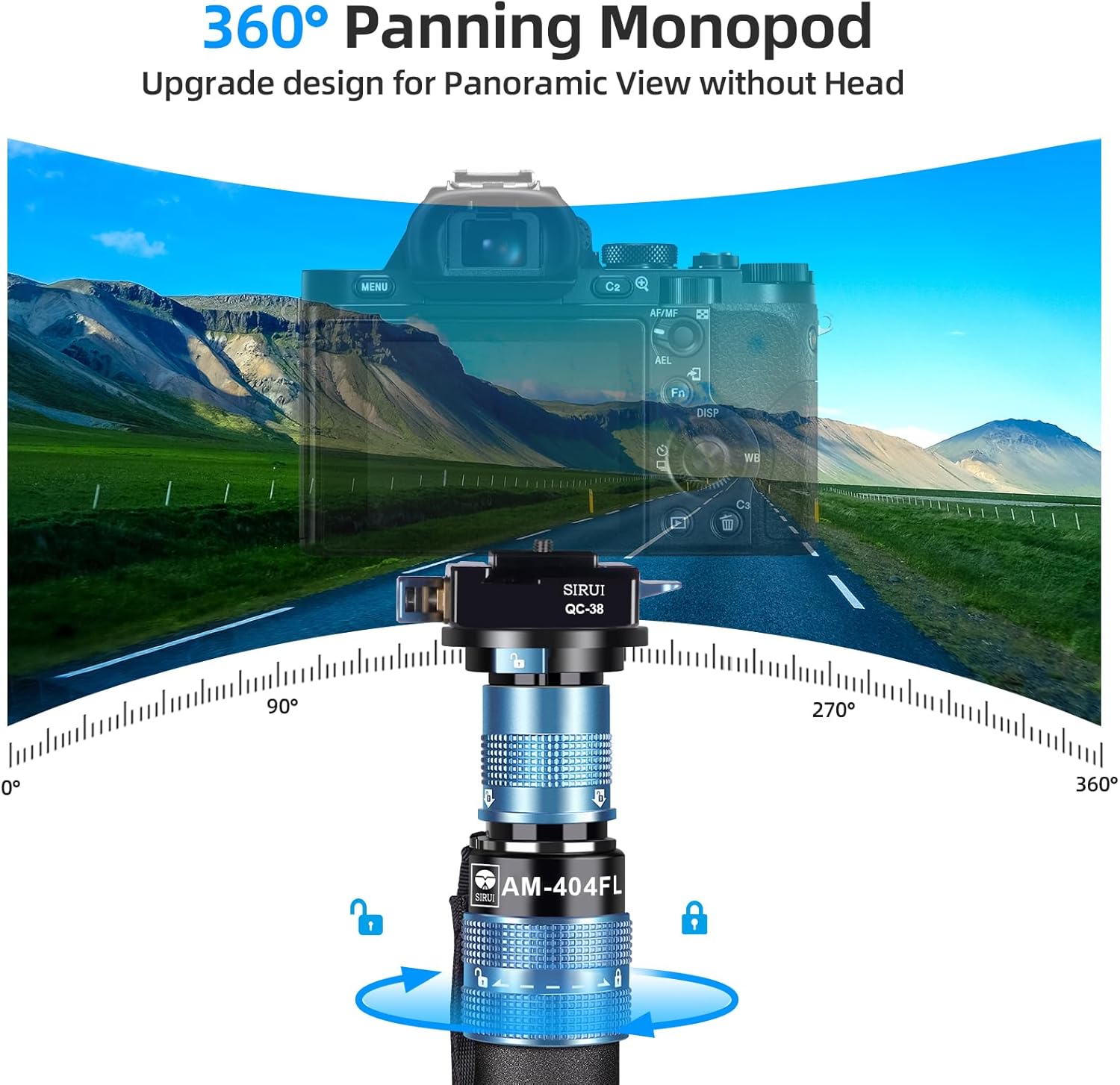 SIRUI Monopod de 74.8 in con pies, kit de placa de liberación rápida, monopie de cámara de aluminio, innovador diseño de liberación rápida, panorama