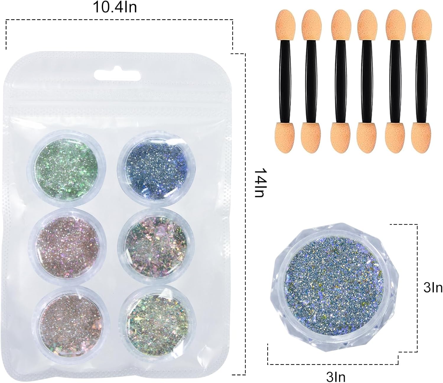 Juego de polvos de uñas Aurora Opal de 6 colores, pigmento iridiscente de arte de uñas de cristal de hielo, lentejuelas de uñas de colores