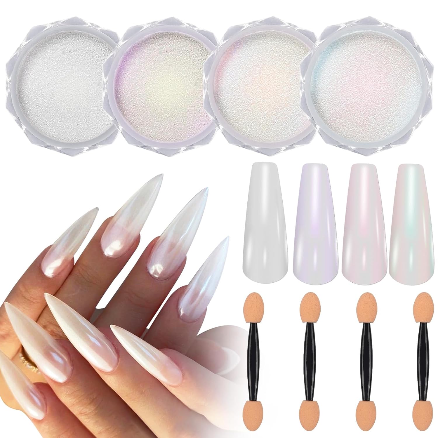 Artdone Polvo de uñas cromado, efecto espejo metálico, pigmento cromado, iridiscente, aurora, brillantina, sirena, perla, kit de polvo para esmalte