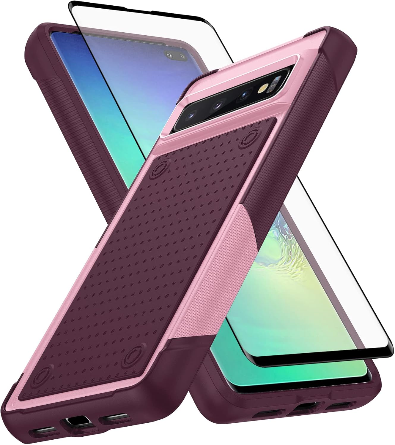 Asuwish Funda protectora para Samsung Galaxy S10 Plus con protector de pantalla de vidrio templado y accesorios de celda, protección resistente de