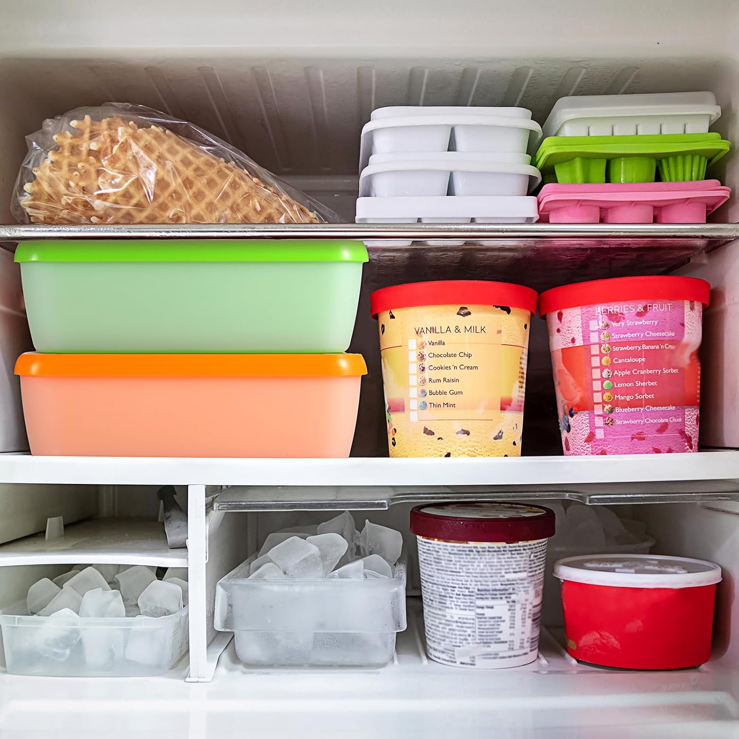 Recipientes reutilizables para helados con tapas y una cuchara, recipientes rectangulares de plástico de 1.5 cuartos de galón, recipientes de