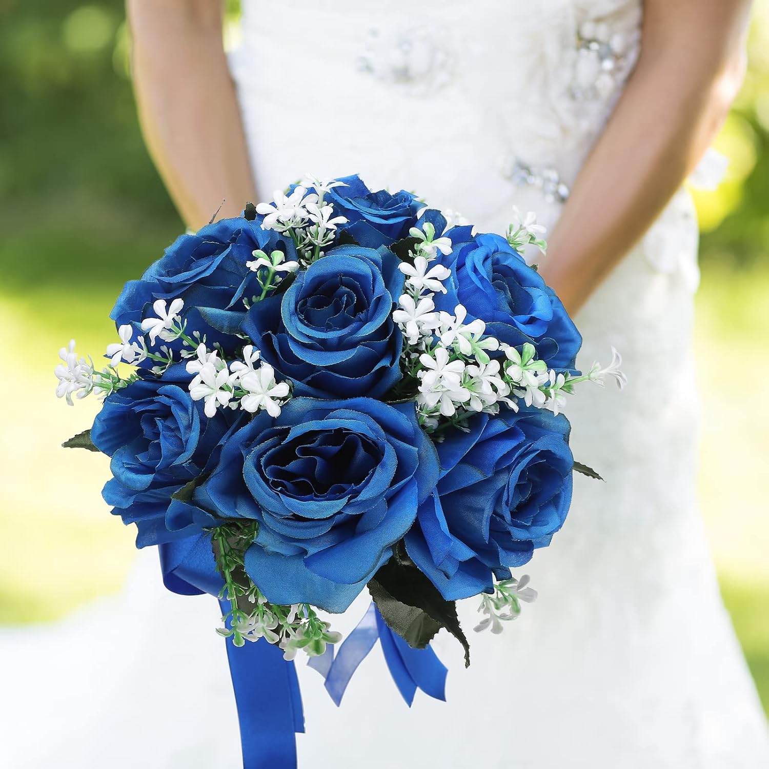 belupai Ramo de dama de honor de 9.45 pulgadas para boda, rosas artificiales, ramo de flores de seda, ramo de novia para fiesta, ceremonia,