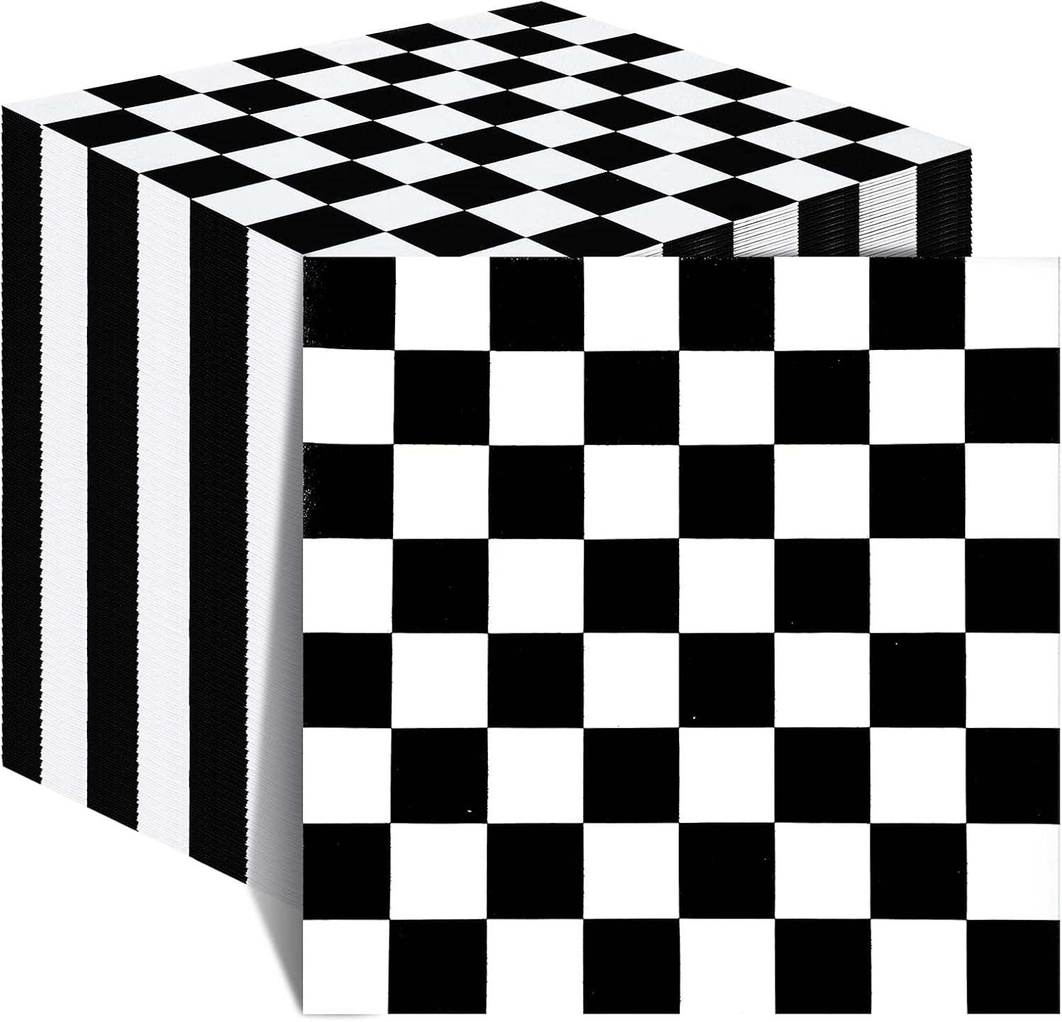 Colarr 100 servilletas de bandera a cuadros desechables para fiestas de autos de carreras, color blanco y negro, tejido decorativo para alimentos,
