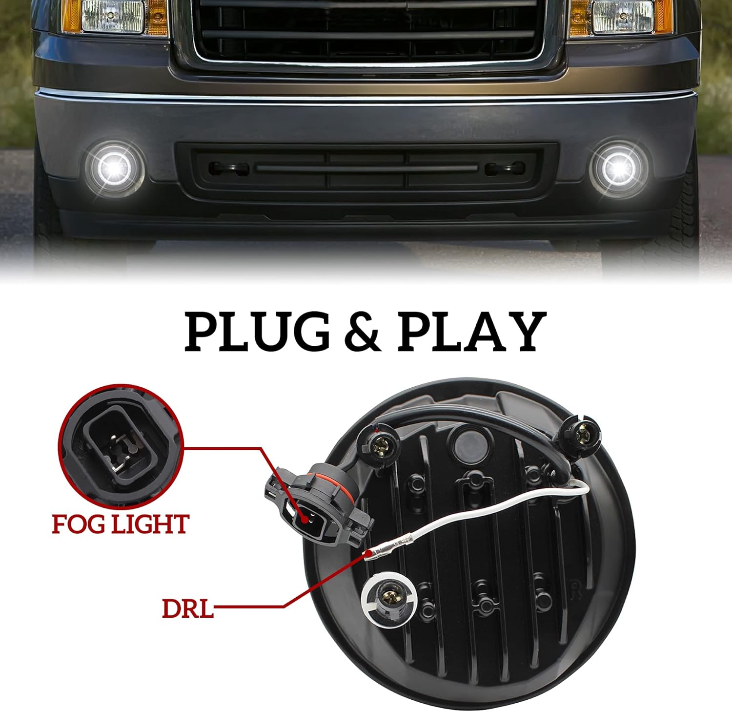KEWISAUTO Luces antiniebla LED con luces de circulación diurna para GMC Sierra 2007-2014, luces antiniebla de conducción con DRL para 2007 2008 2009