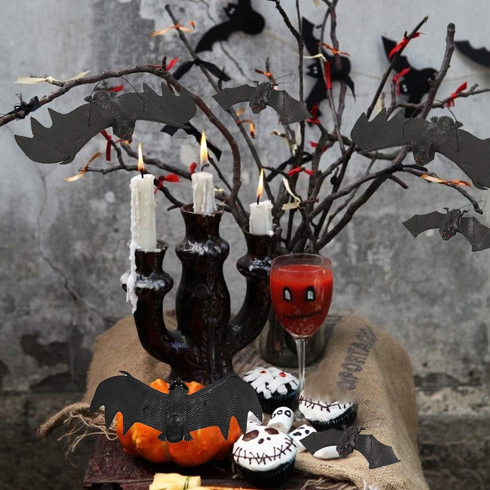 BigOtters 12 murciélagos de Halloween, murciélagos de vampiro colgantes de goma para fiesta de Halloween, día de los inocentes, decoración de casa