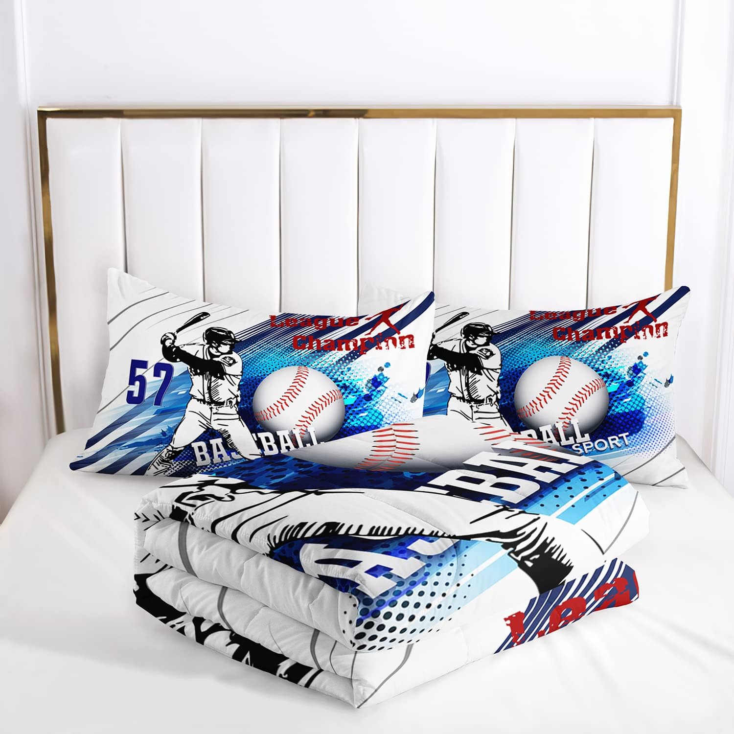 AILONEN Juego de edredón de béisbol tamaño individual, juego de ropa de cama de campeón de la liga de atletas de béisbol, juego de edredón de estilo