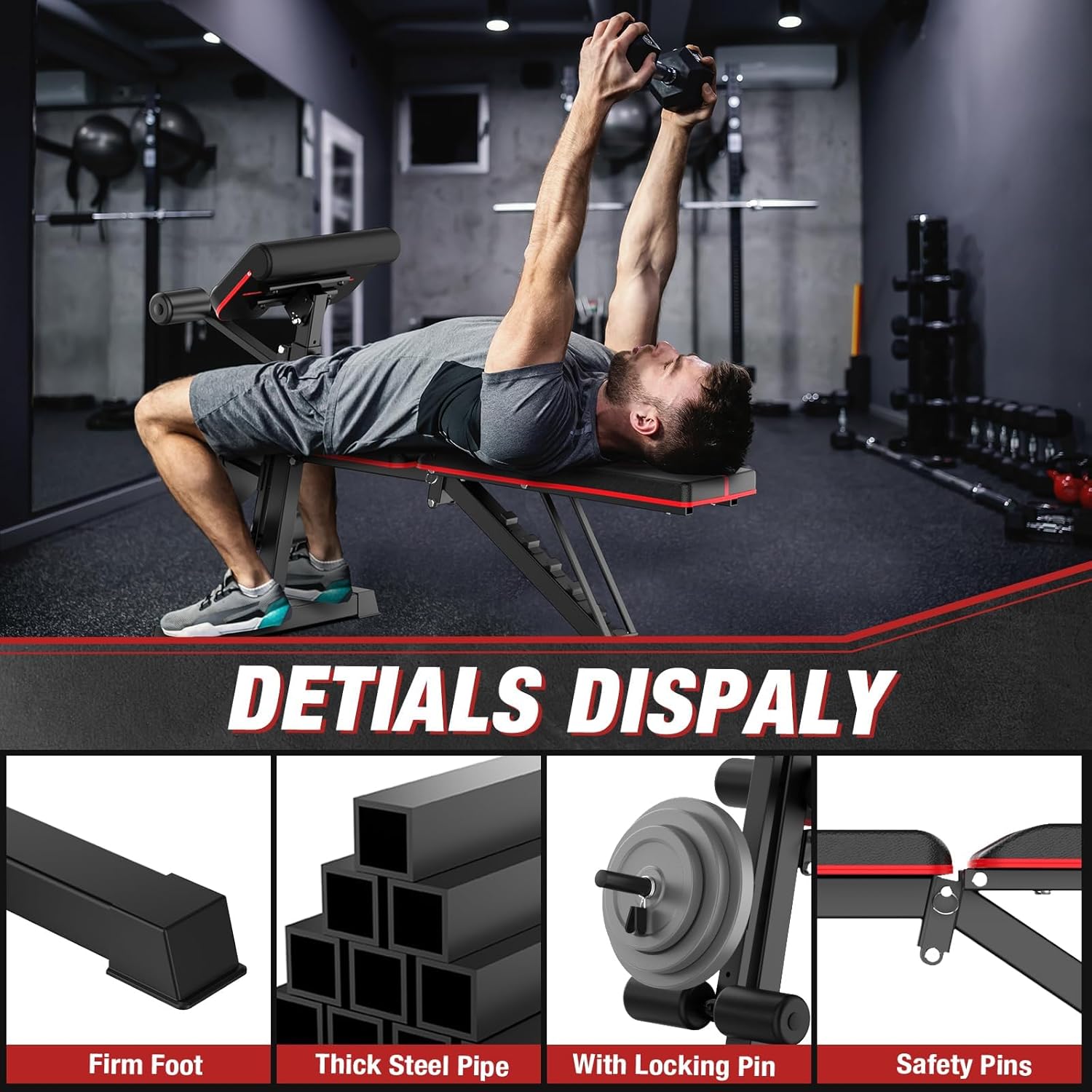 Banco de pesas ajustable, prensa de banco para entrenamiento de cuerpo completo, banco de entrenamiento de 880 libras para gimnasio en casa con