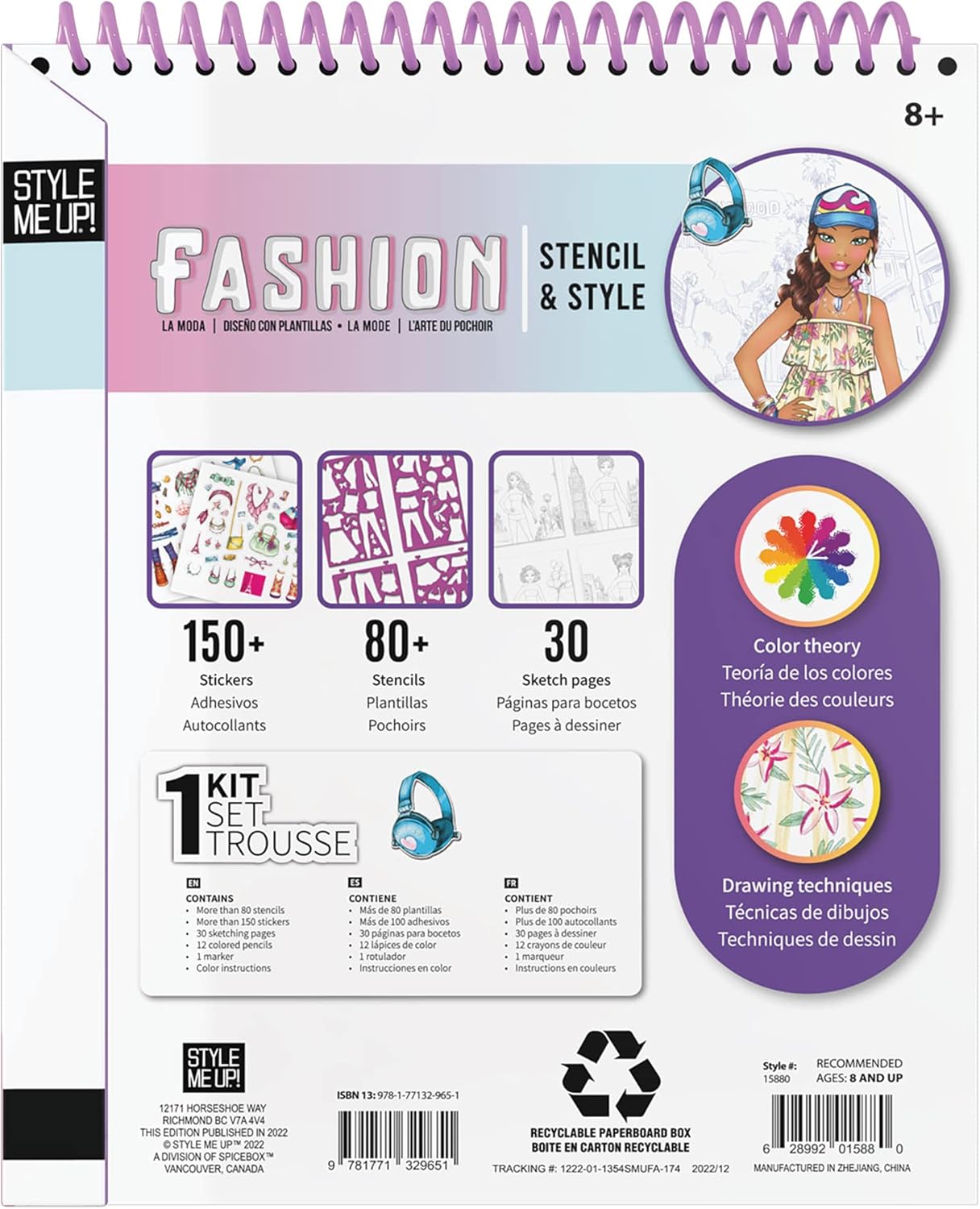 Style Me Up Plantilla y estilo de moda, kit de arte para niños, incluye 30 plantillas de modelos para elegir, más de 80 plantillas de moda para