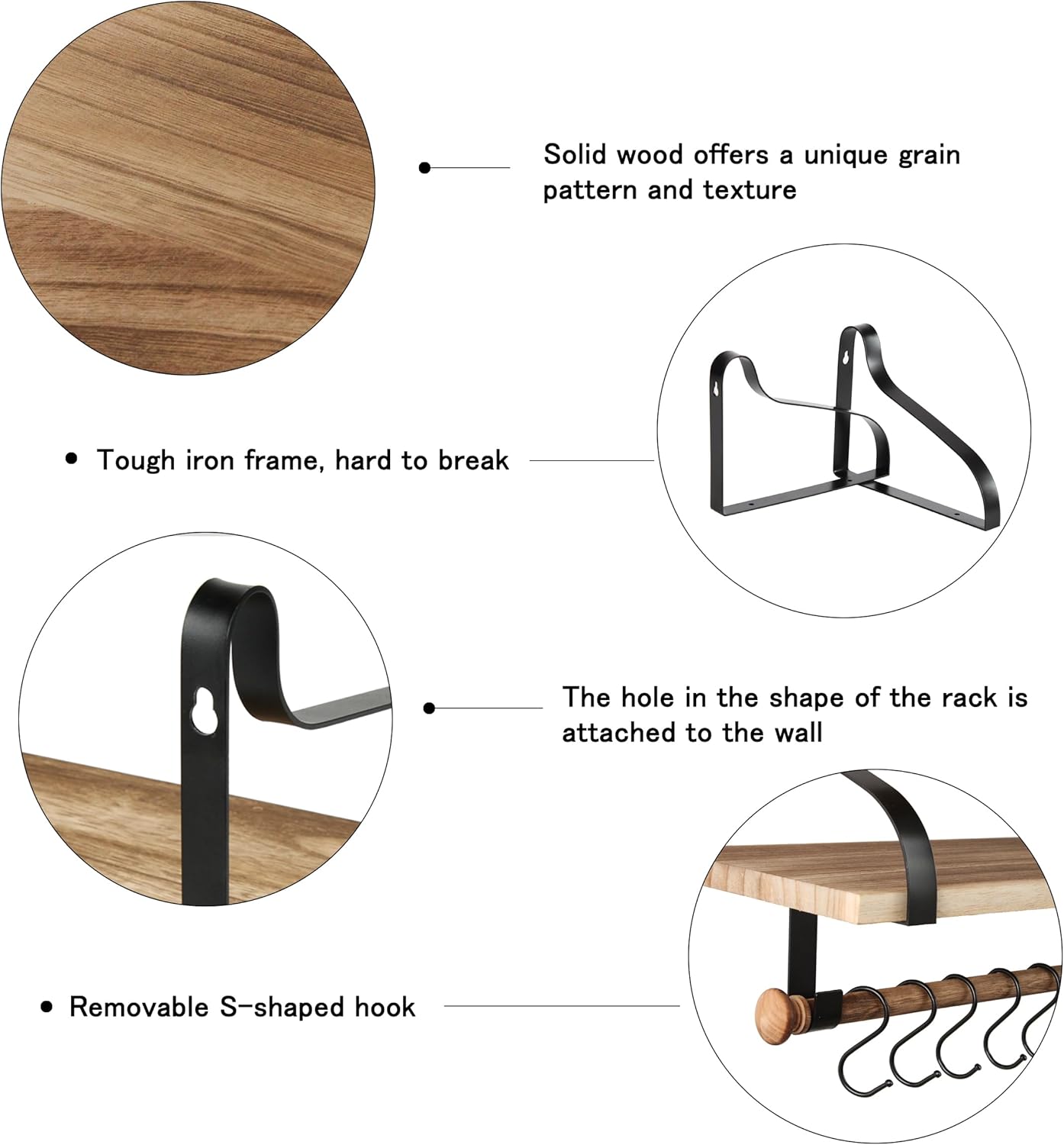 Gurfury – Estante colgante de madera para ollas con 8 ganchos, soporte de pared estilo granja, multifuncional, organizador de utensilios de cocina,