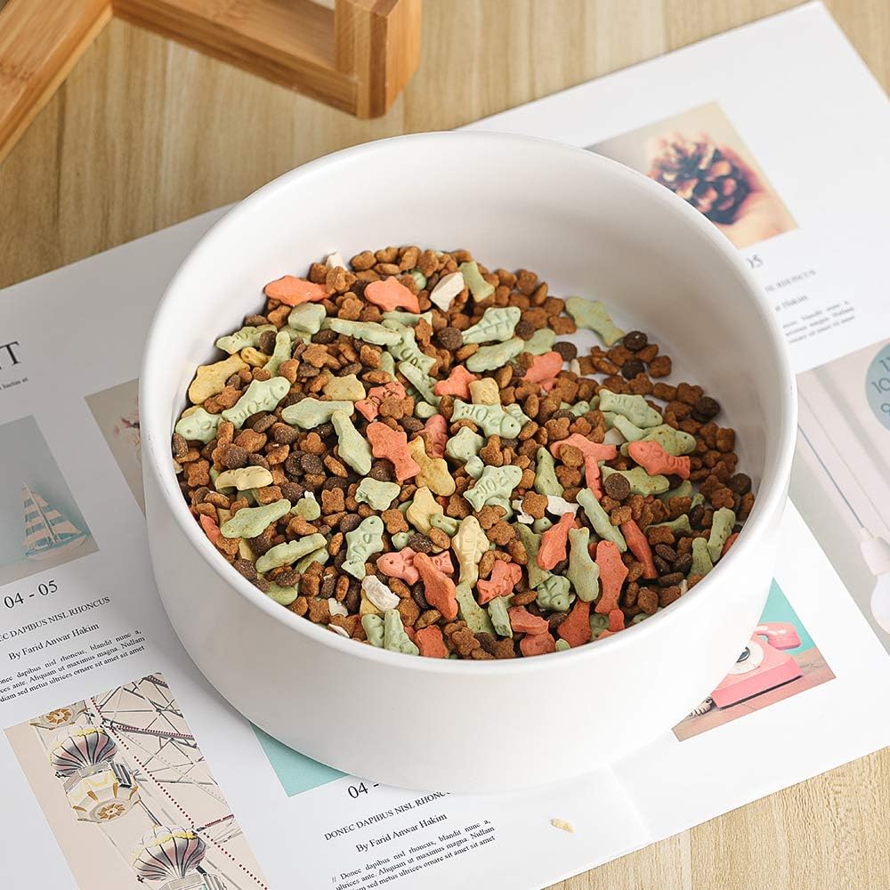 Cuenco de cerámica para perros  Cuencos para gatos y perros con soporte de madera antideslizante  Plato para mascotas antiderrames para alimentos y