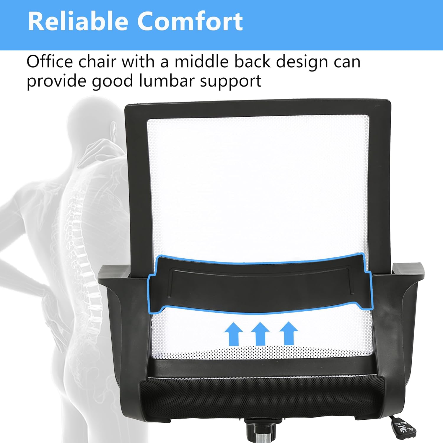 PayLessHere Silla de oficina para computadora, silla ergonómica de malla, respaldo medio, silla giratoria para oficina en casa, silla de escritorio