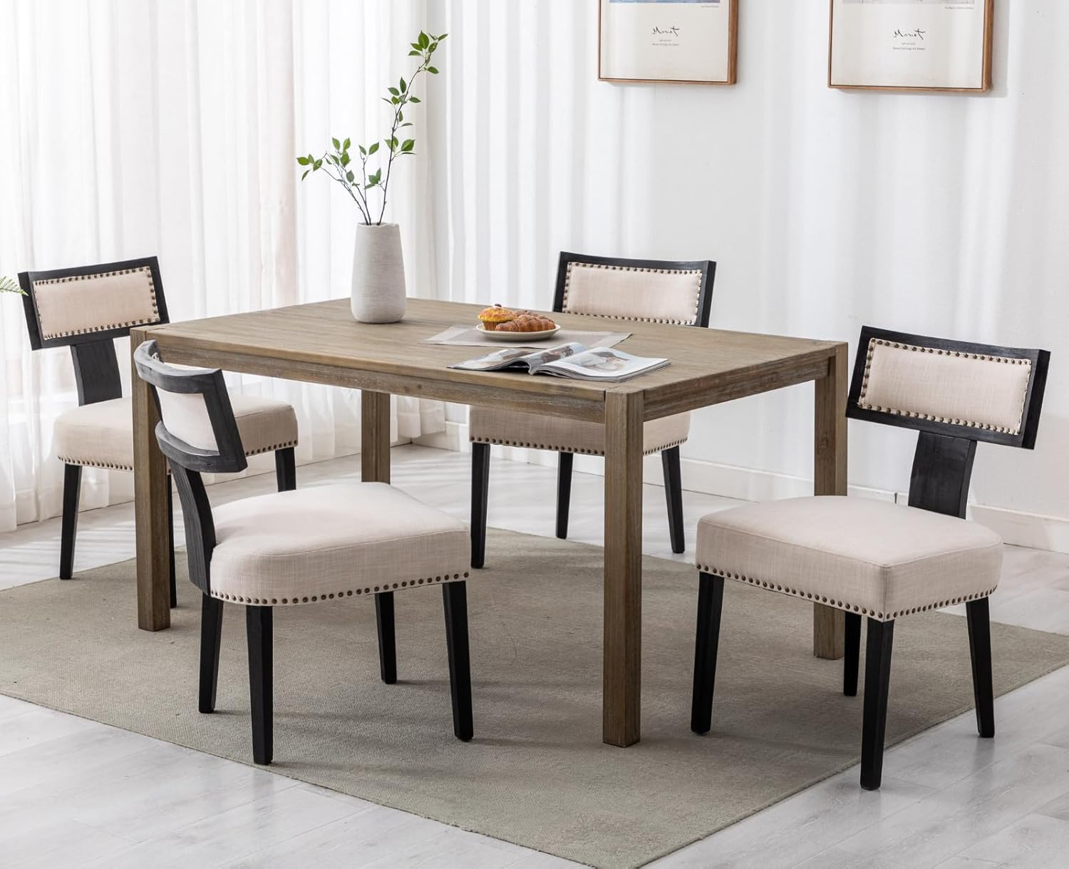 CIMOTA Sillas de comedor tapizadas, sillas de cocina y comedor, silla auxiliar moderna de mediados de siglo sin brazos con marco de madera negra