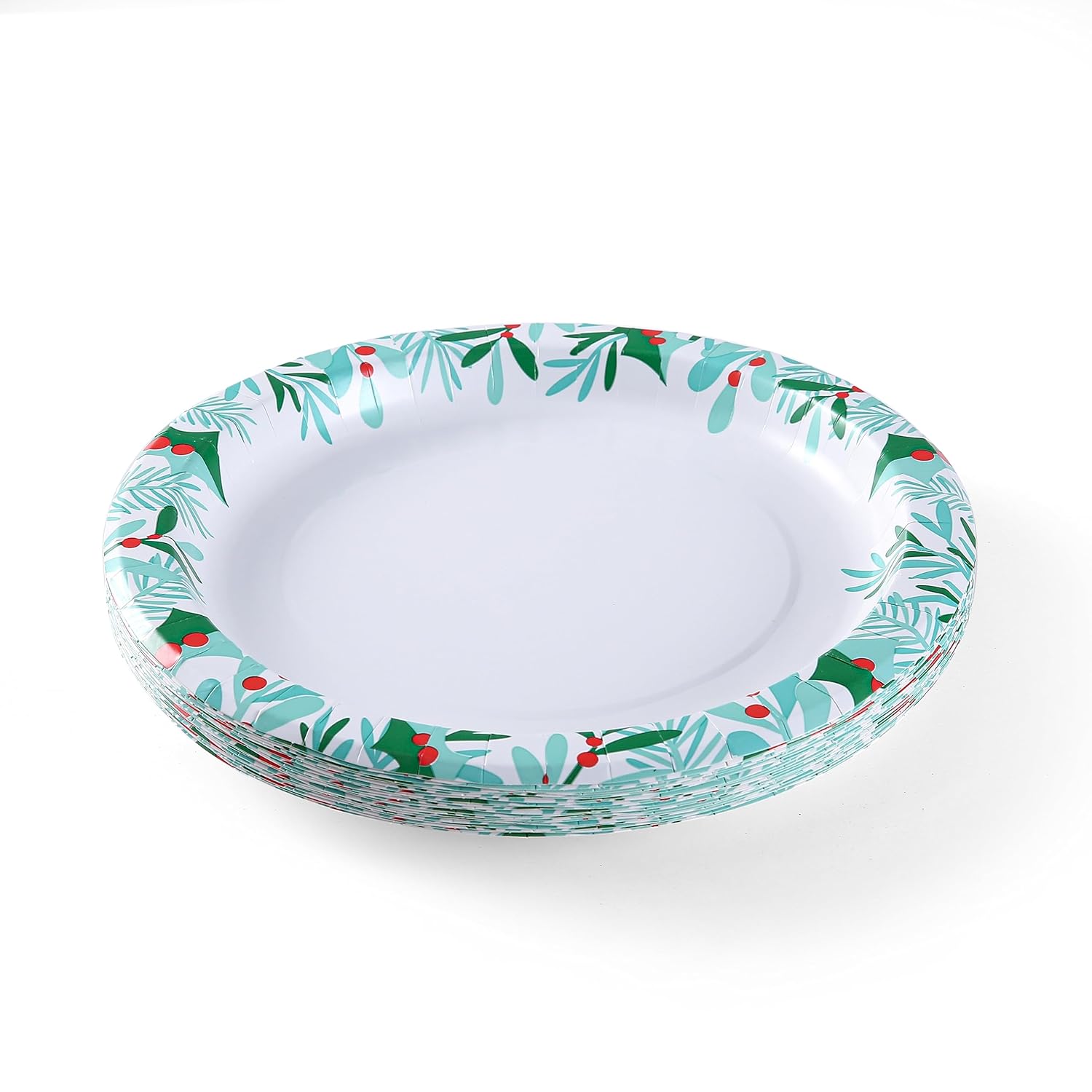 Glad Platos de papel desechables para uso diario con diseño de muérdago navideño, platos de papel resistentes, platos de papel aptos para microondas