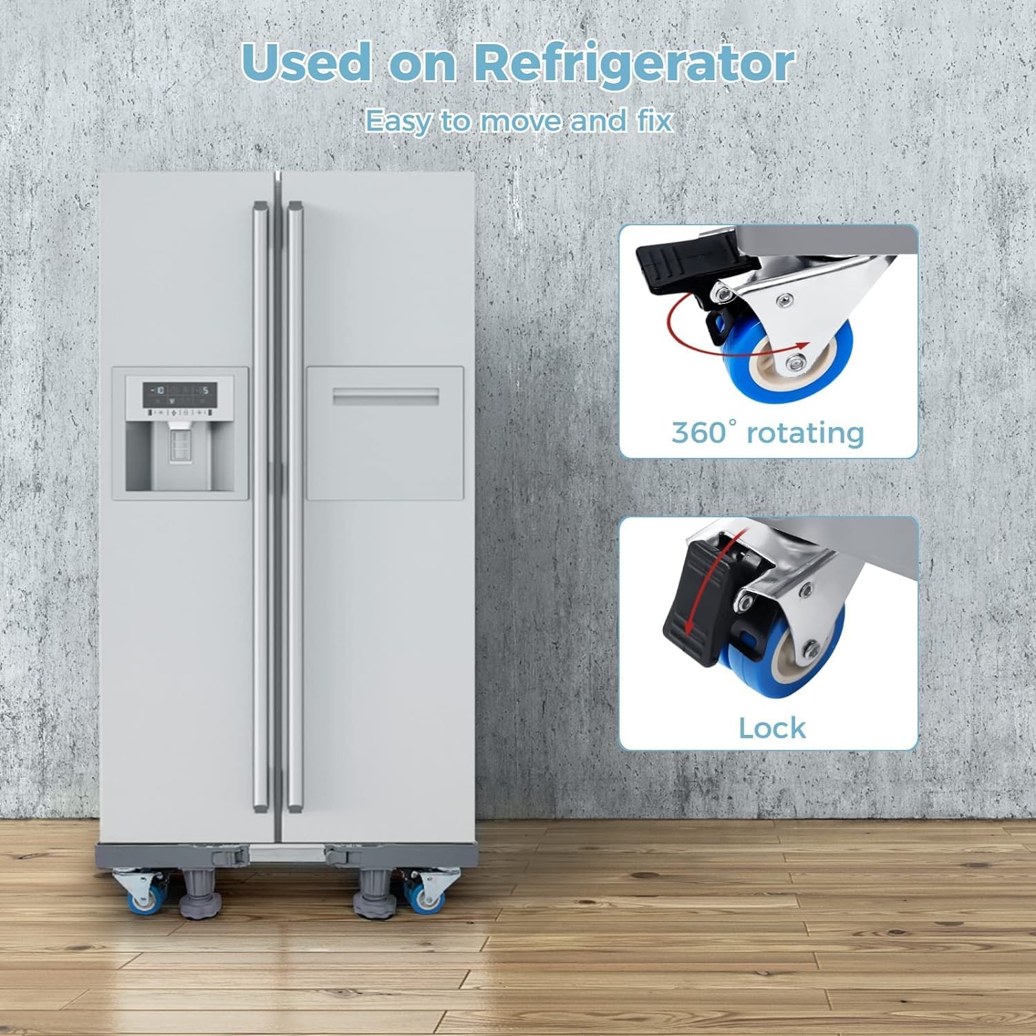 YOKEPO Base móvil para nevera mejorada con 4 ruedas de bloqueo y 4 pies fuertes de 16.5 a 25.6 pies ajustable para muebles para lavadora, secadora,