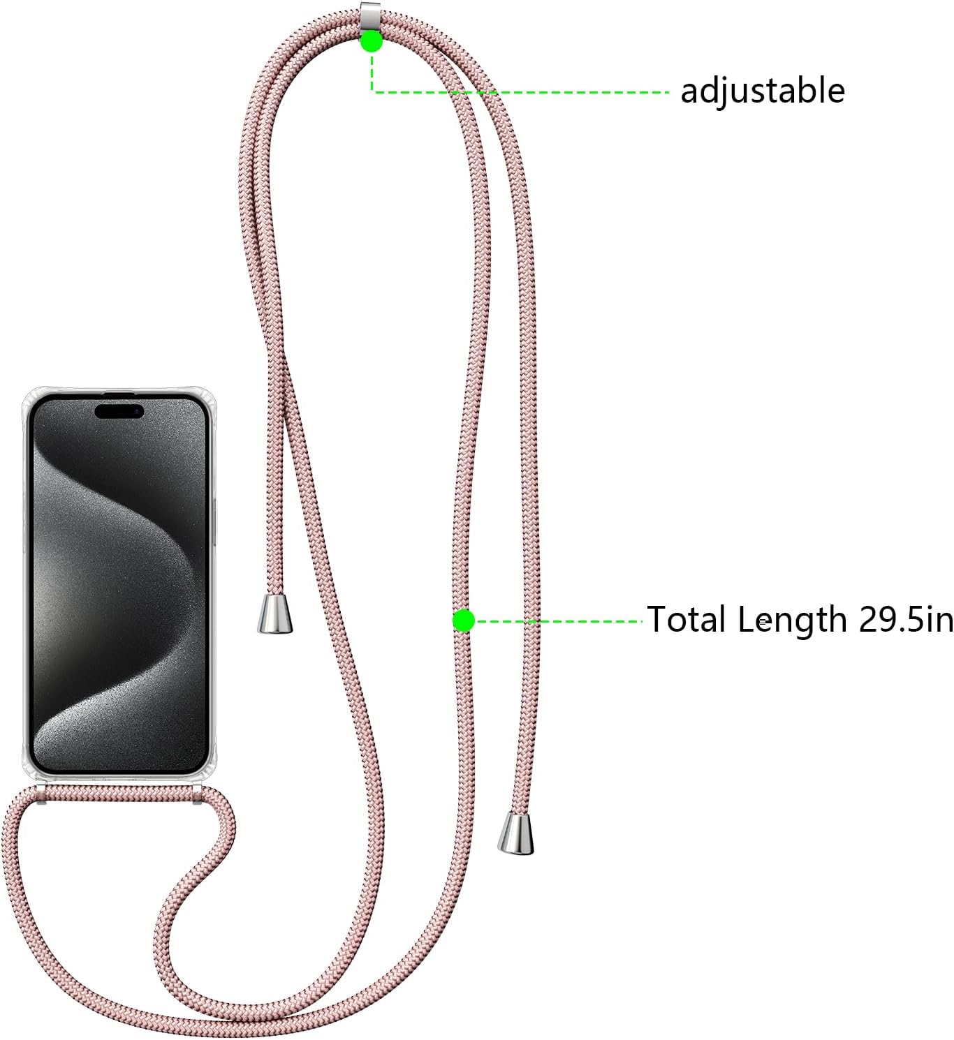 ZTOFERA Compatible con iPhone 15 Pro, funda transparente con cordón ajustable, TPU suave y delgada, a prueba de golpes, funda protectora cruzada
