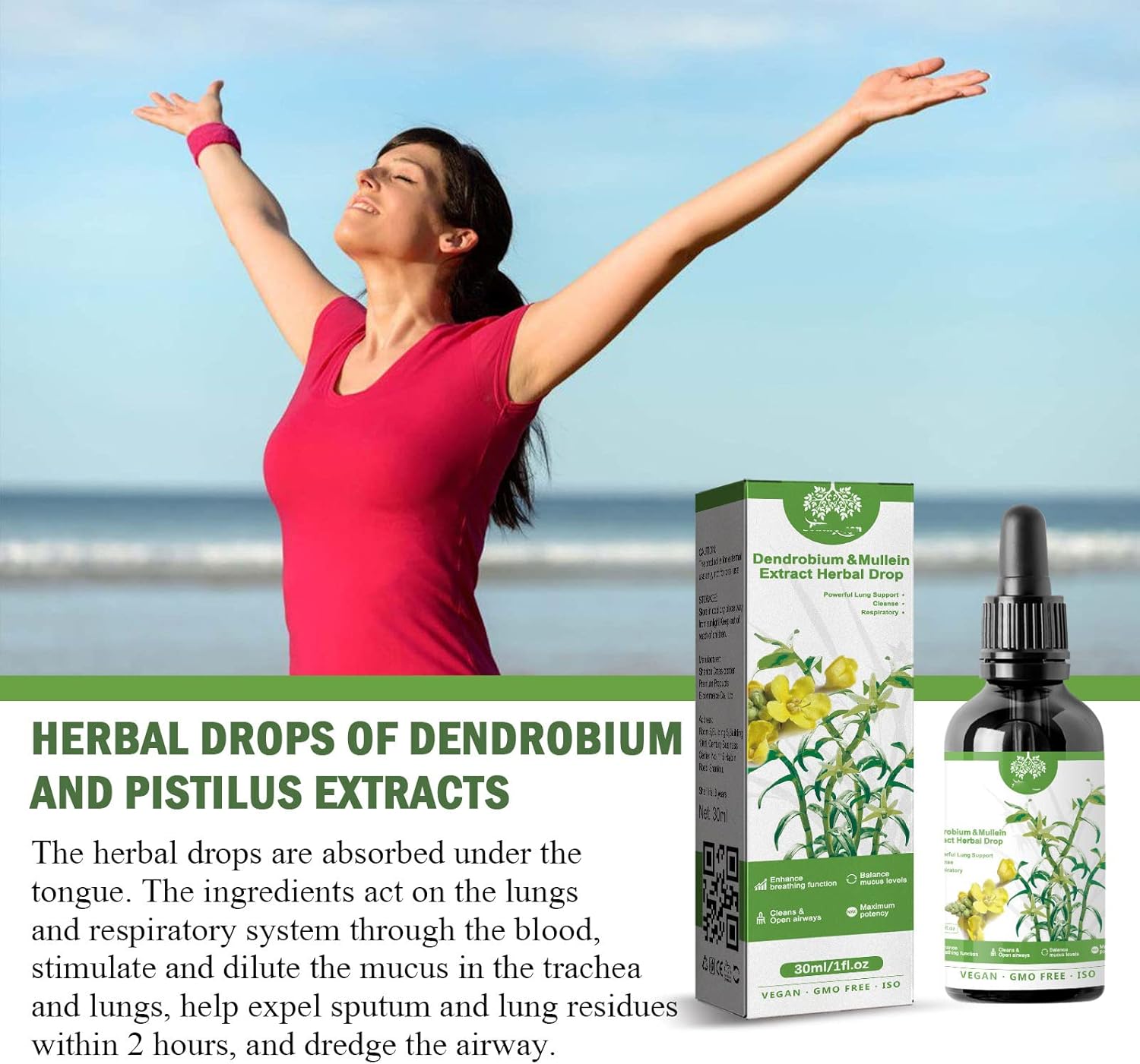 Clearbreath – Extracto de dendrobium y gordolobo  Potente apoyo pulmonar, extracto de dendrobio y gordolobo, gotas de hierbas para el aliento