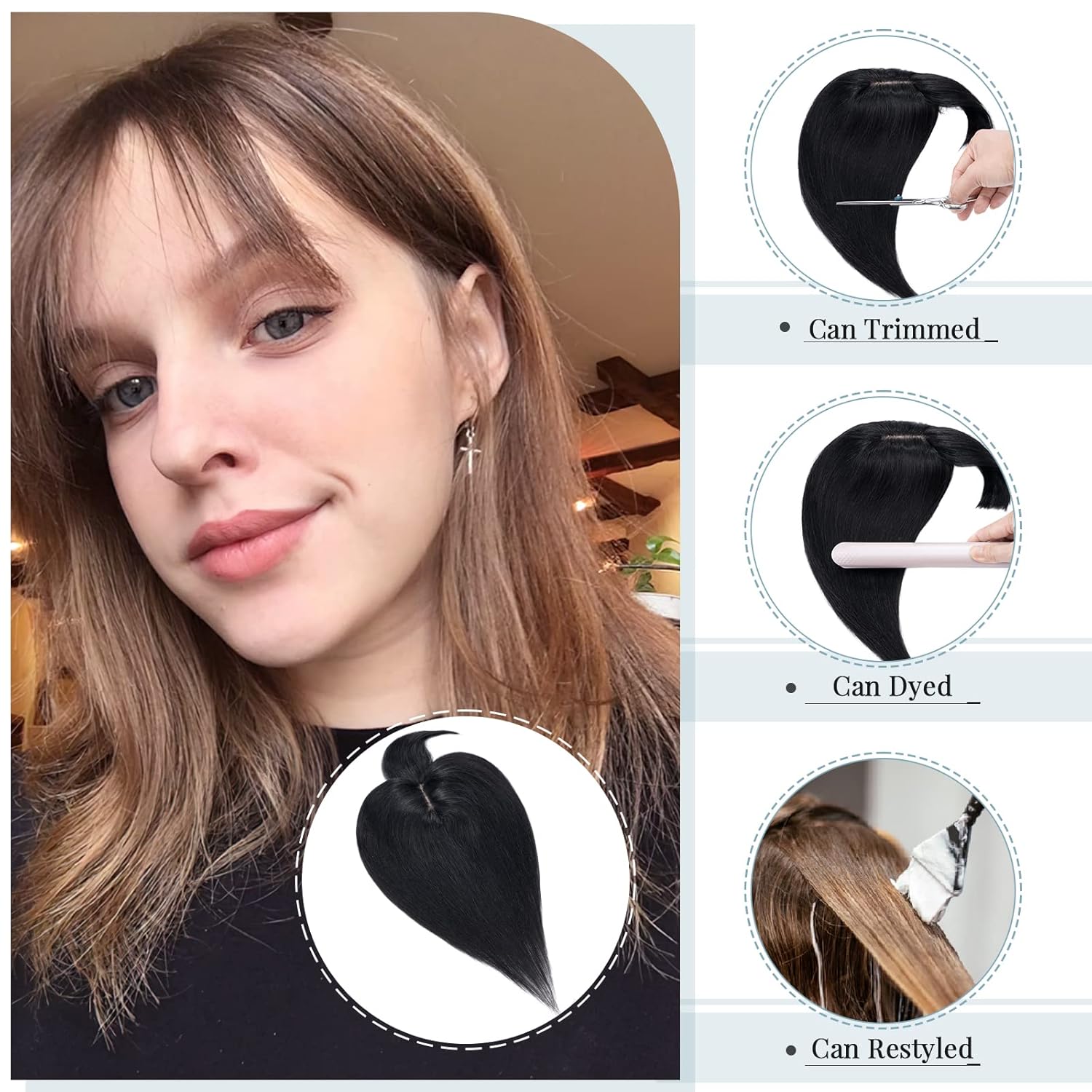 TESS Extensiones de cabello humano real para mujer, densidad del 150 %, 2.8 x 5.1 in, base de seda, extensión superior, extensiones de cabello Remy