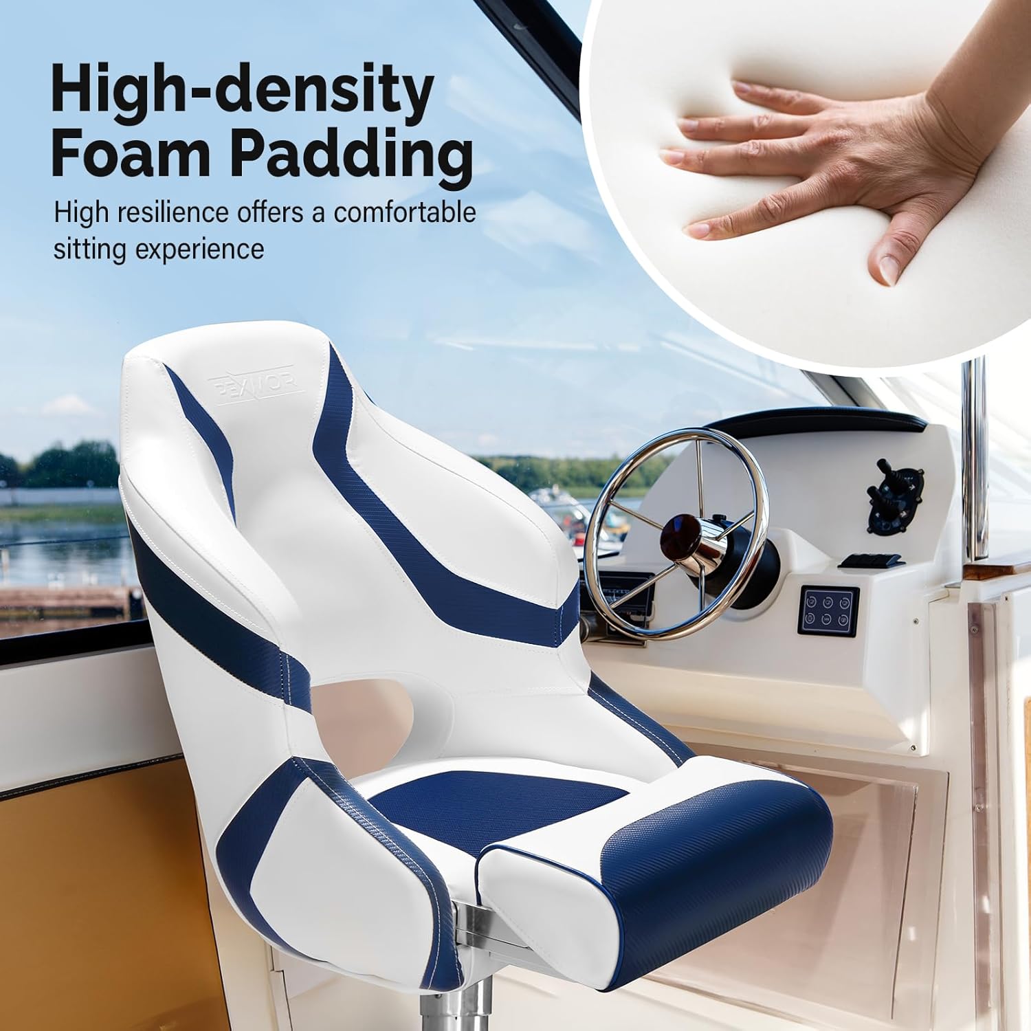PEXMOR Asiento de barco abatible deportivo de alta calidad con funda de asiento de barco, impermeable, bisagras de aluminio, tornillos de acero