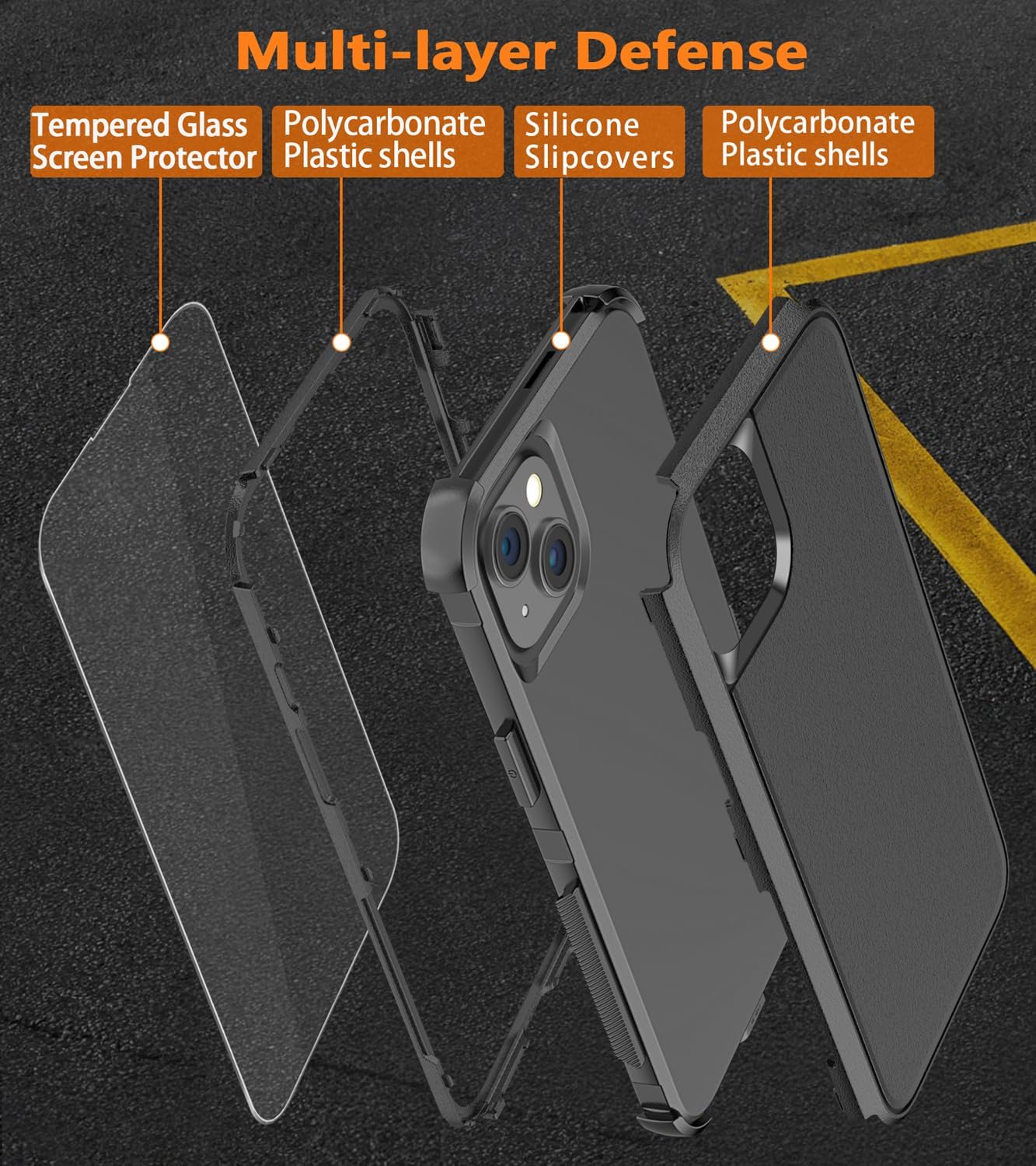 Diverbox Funda para iPhone 15 a prueba de golpes a prueba de caídas protector de pantalla de vidrio templado, funda de protección resistente para