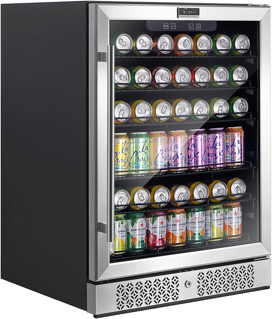 Empava Refrigerador de bebidas, mini refrigerador de bebidas con puerta de vidrio, enfría tu cerveza de soda a 37F para cocina, oficina o bar,
