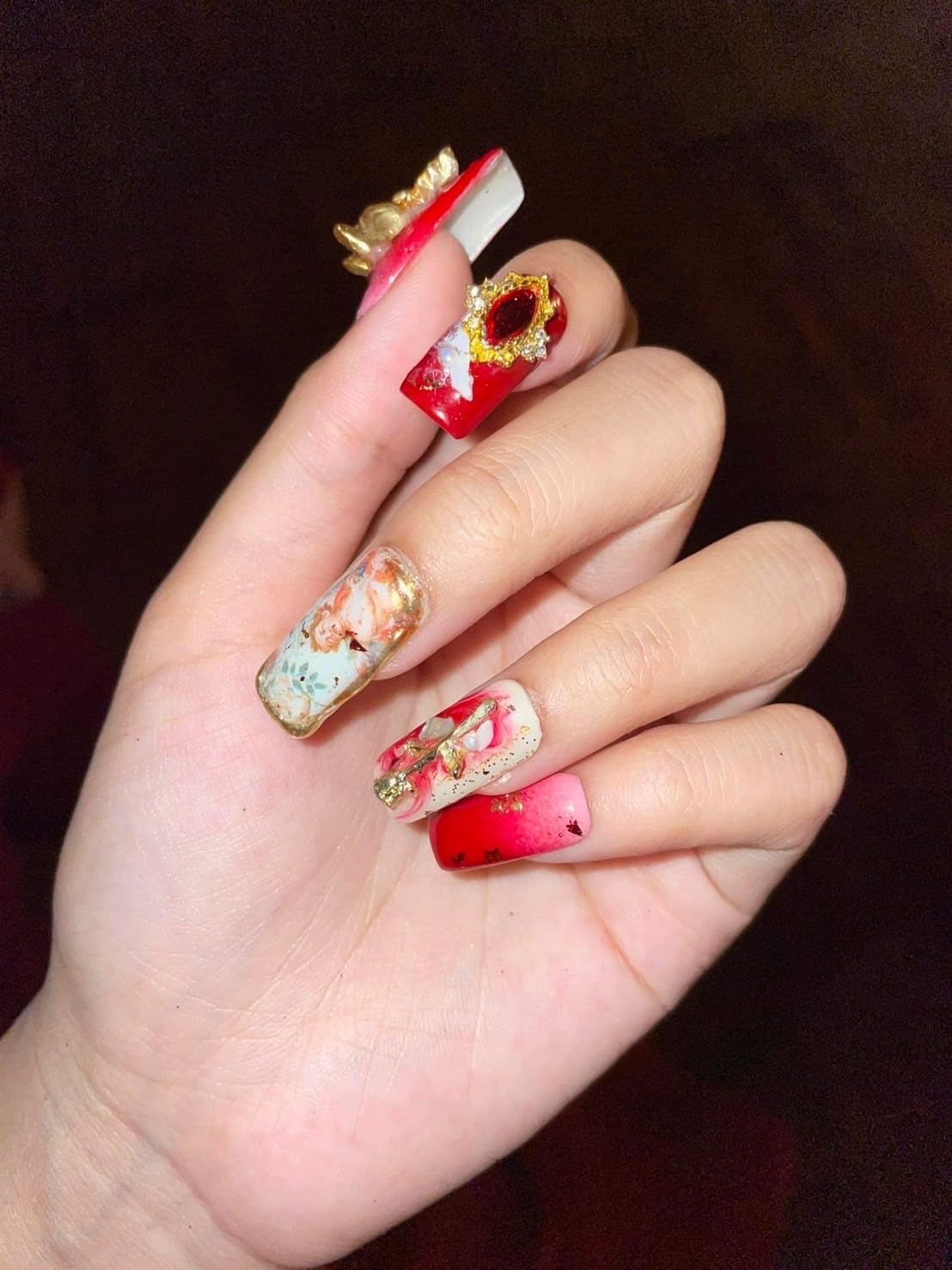 Boudoir red angel! press on nails, False nail, fake nails, handmade, nail art  design by make.a.nail.make.a.wish (XS, Nature)