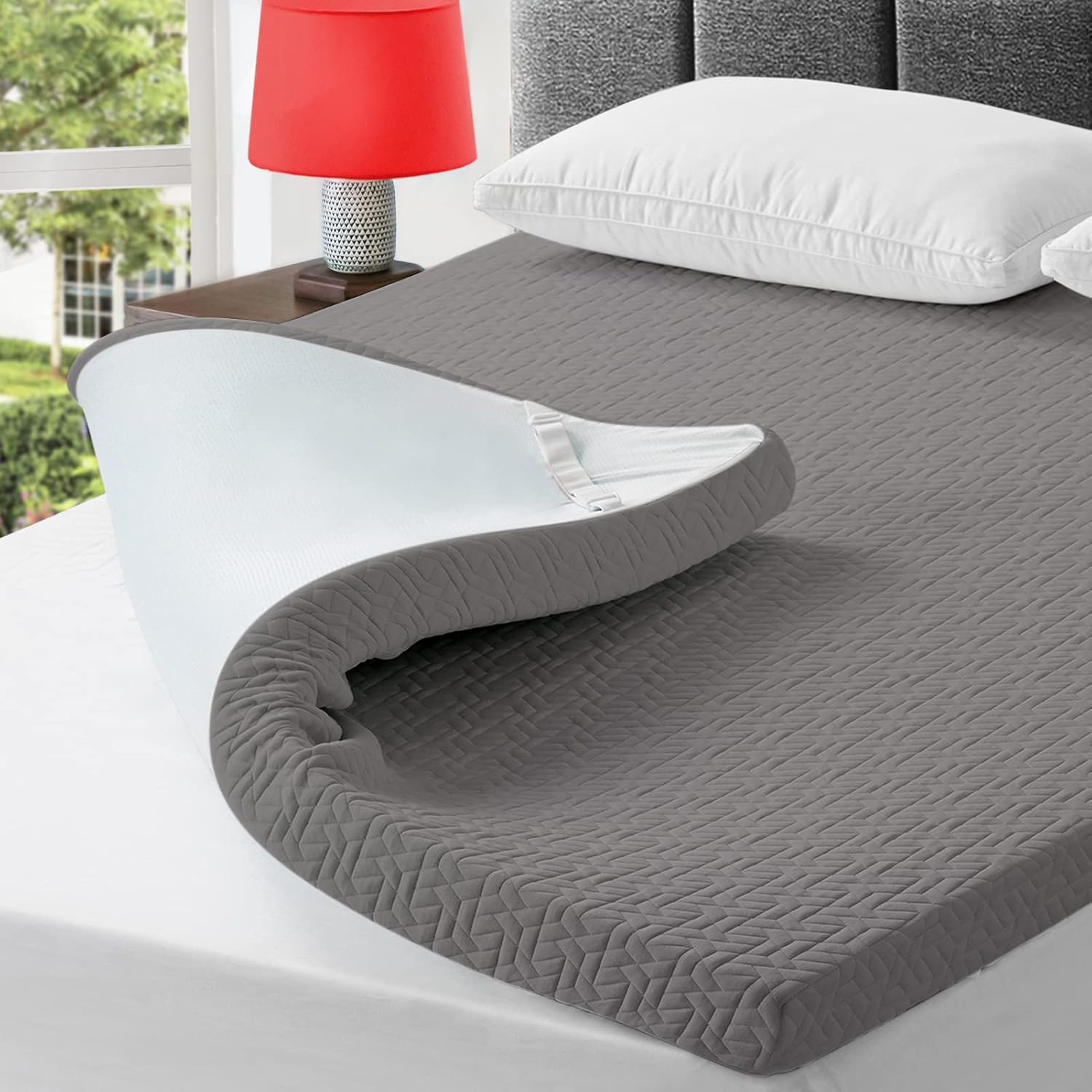 BedLuxury – Cubrecolchón de espuma viscoelástica de gel refrescante, tamaño matrimonial, 3pulgadas, suave, alta densidad, para dolor de espalda, con