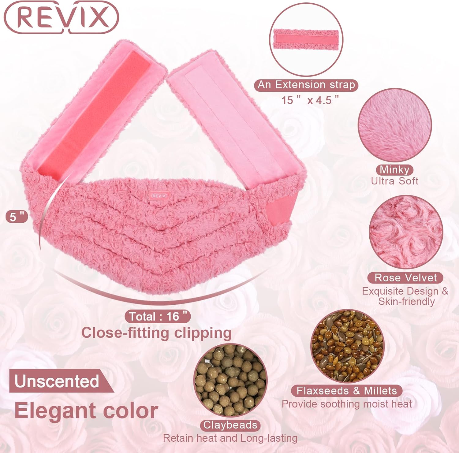 REVIX Almohadilla térmica para microondas para aliviar el dolor de espalda y calambres, gran envoltura térmica para microondas con correa de calor