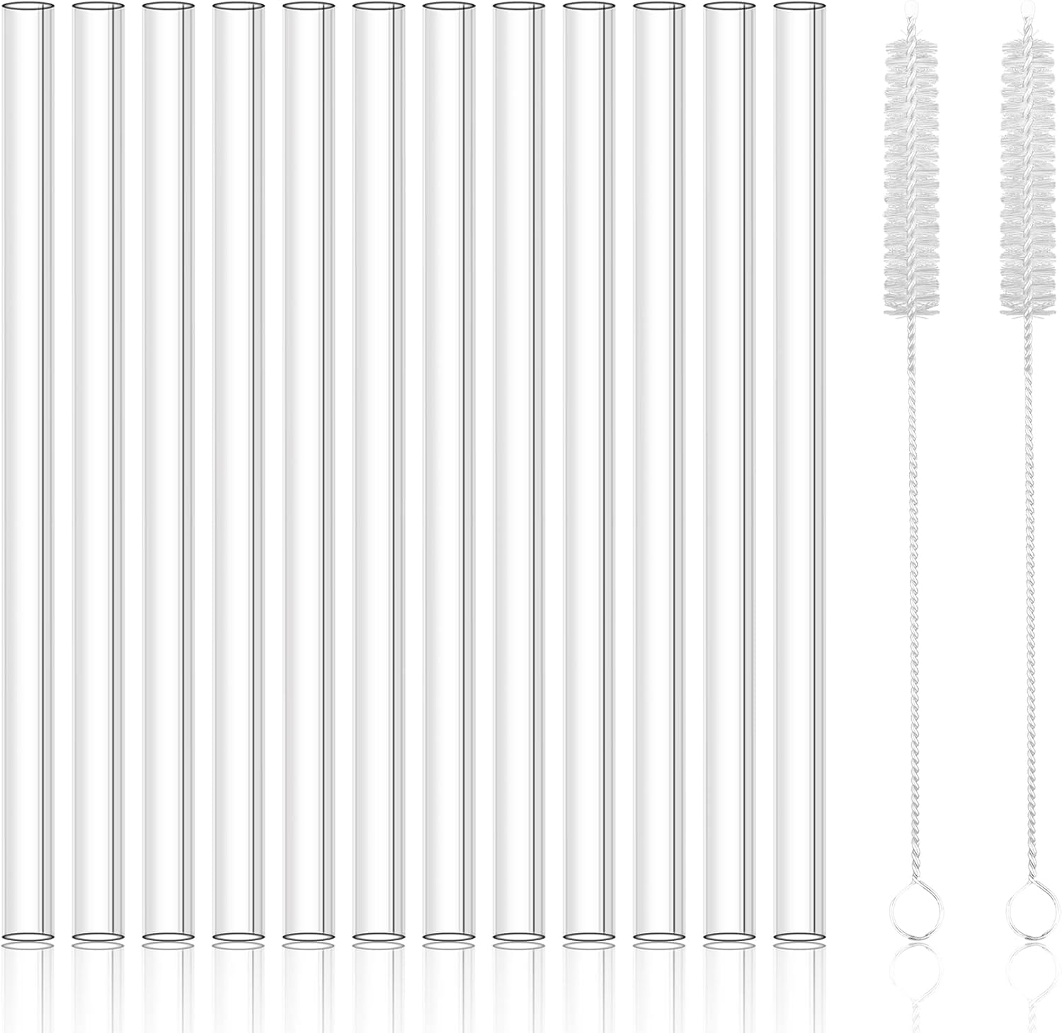 Antner Paquete de 12 popotes de vidrio reutilizables, 8.5 pulgadas x 0.394 in, pajitas de vidrio transparente recto para bebidas calientes y frías,