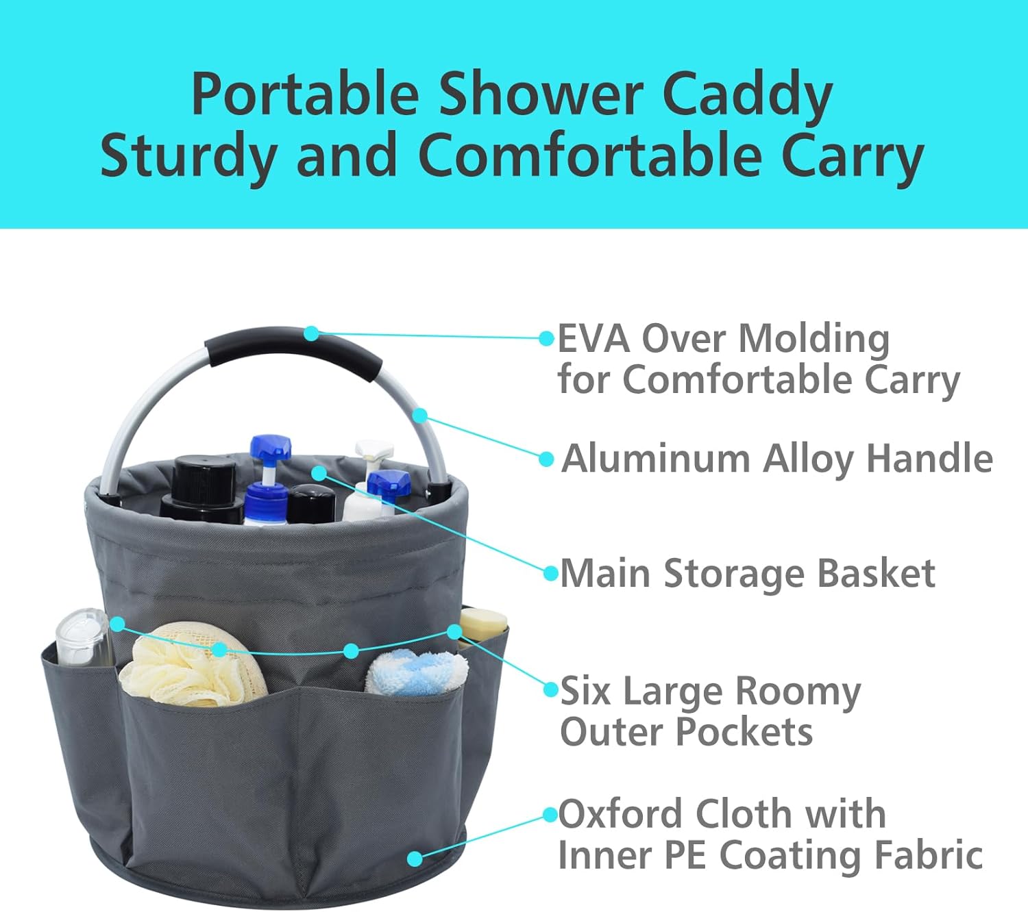 Organizador de ducha de tela Oxford portátil, bolsa de mano con asa cómoda para dormitorio universitario, artículos de tocador, baño, gimnasio, con