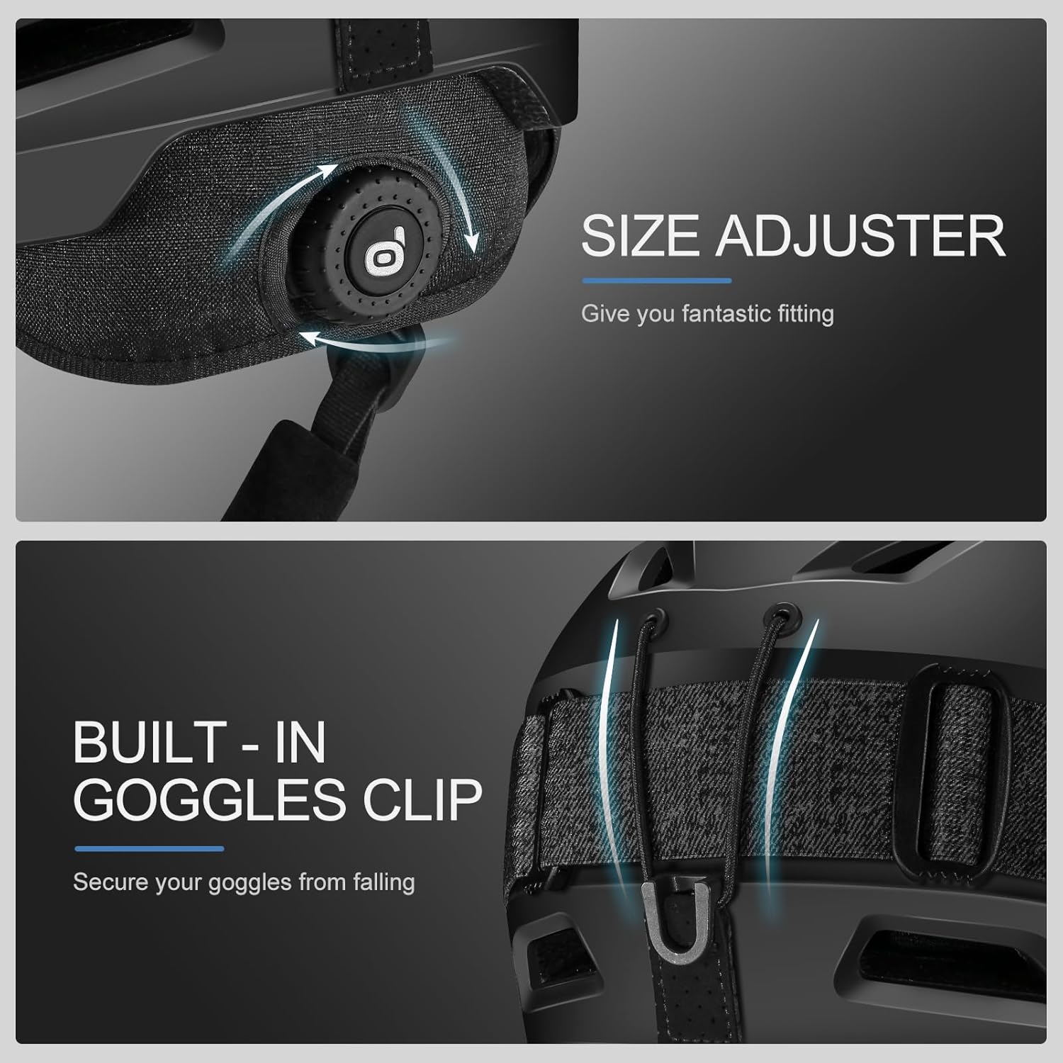 Odoland Casco de snowboard, casco de esquí con gafas de esquí para adultos, carcasa de policarbonato duradera y espuma EPS, cascos de nieve de