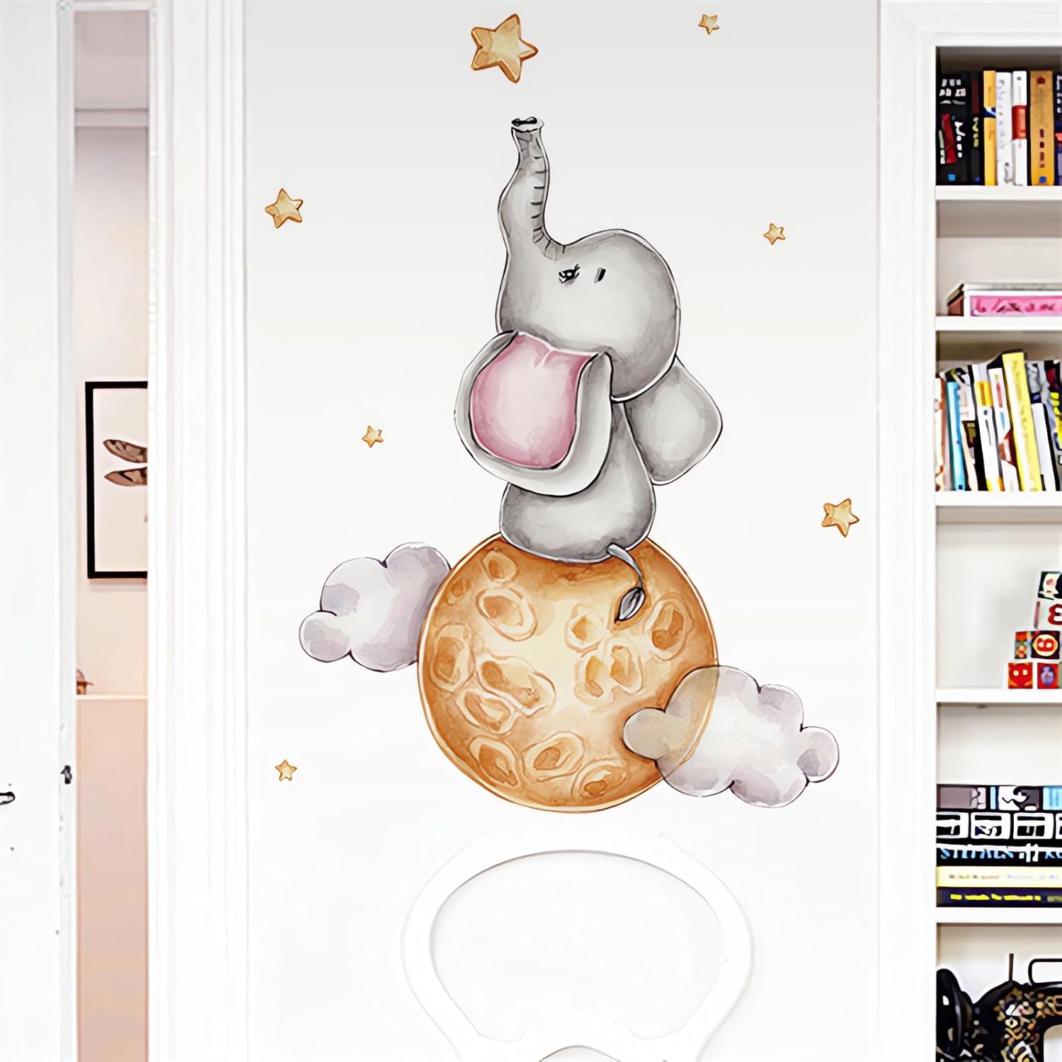 Calcomanías de pared de elefante y estrellas para bebé, diseño de animales de dibujos animados de sacinora para bricolaje, vinilo extraíble para