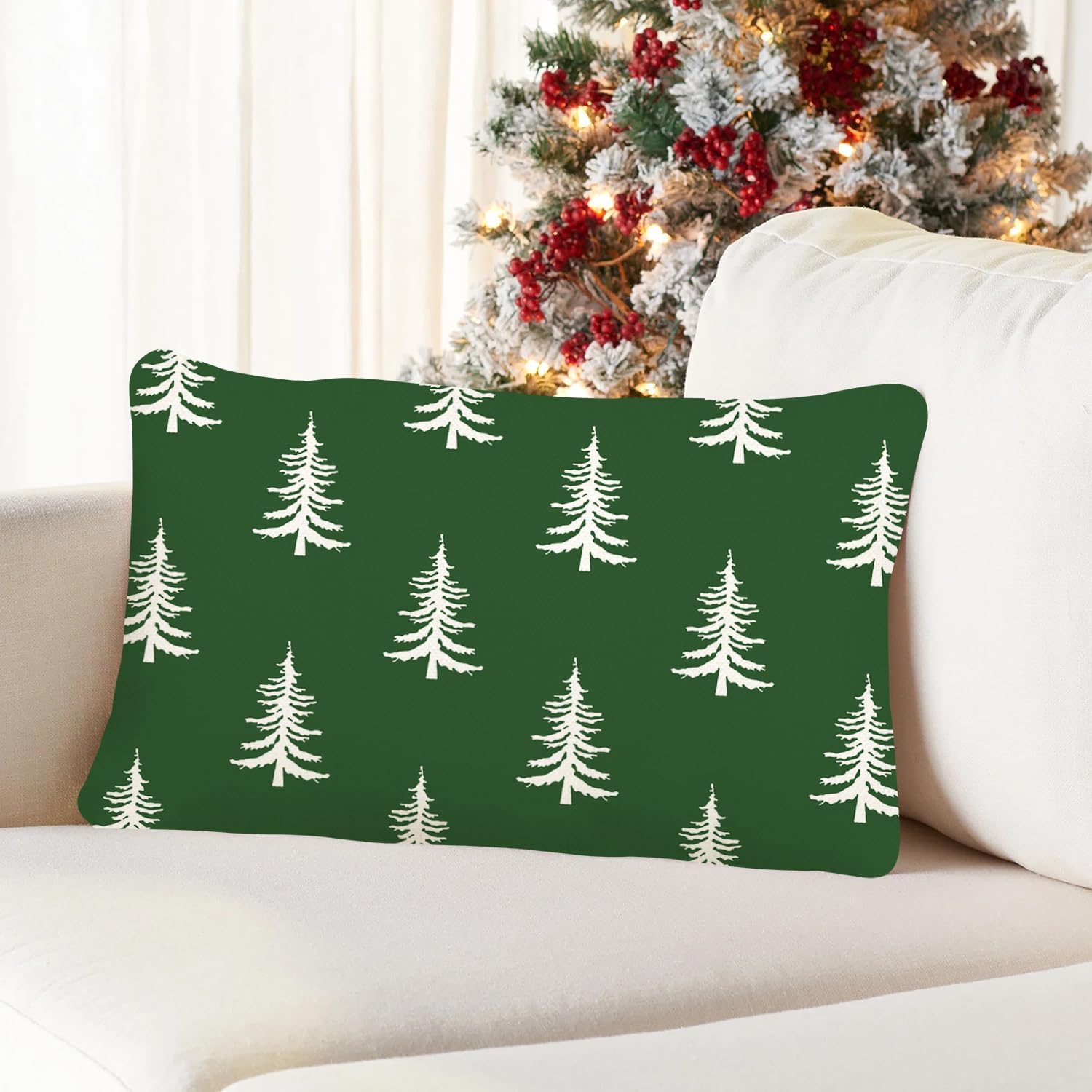 Fundas de almohada de Navidad de 12 x 20 pulgadas, árboles de Navidad, decorativas, decoración de fiestas, funda de cojín verde para el hogar, sofá