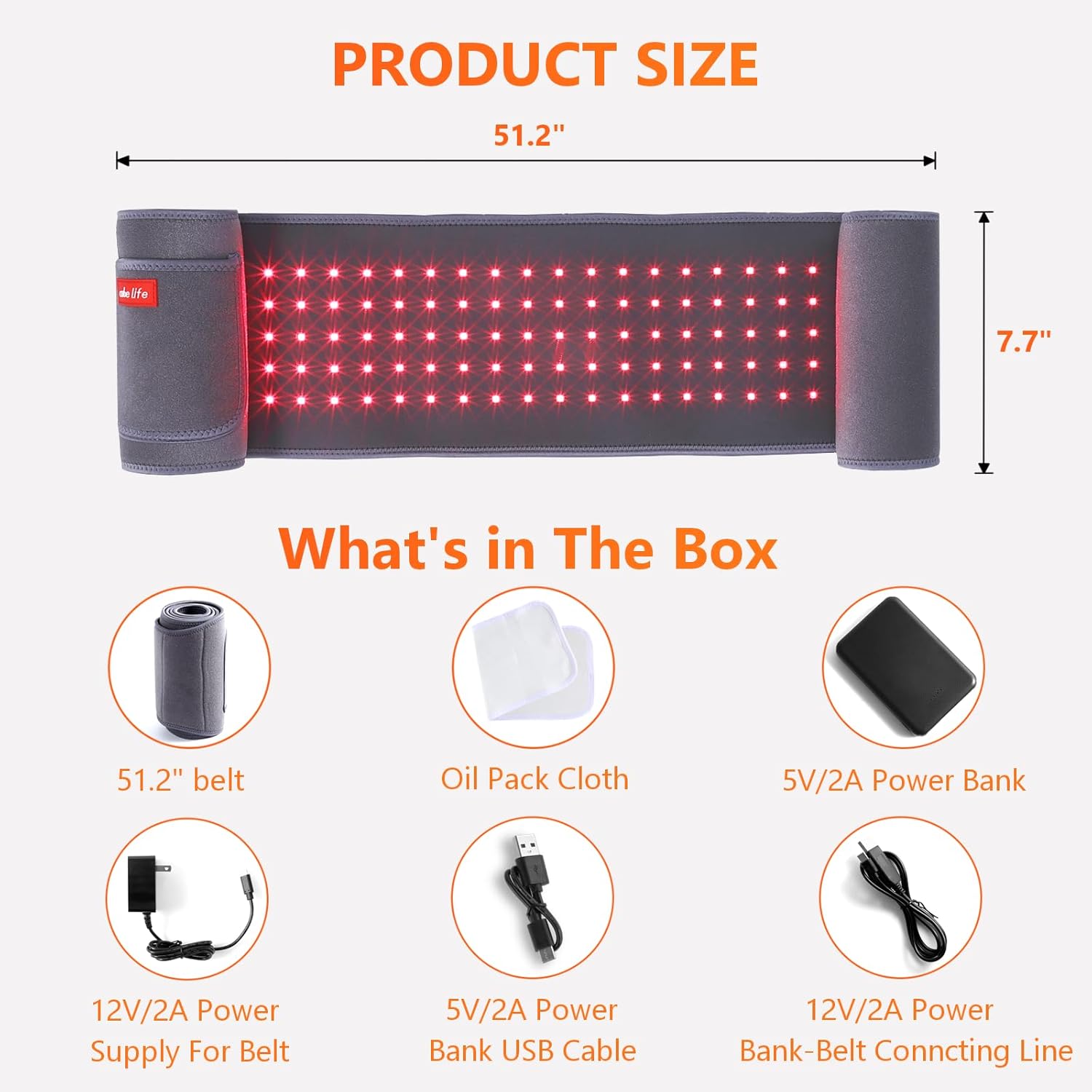 Cinturón de terapia de luz roja, dispositivo de terapia de luz infrarroja con controlador de potencia de 5000 mAh para alivio del dolor muscular de