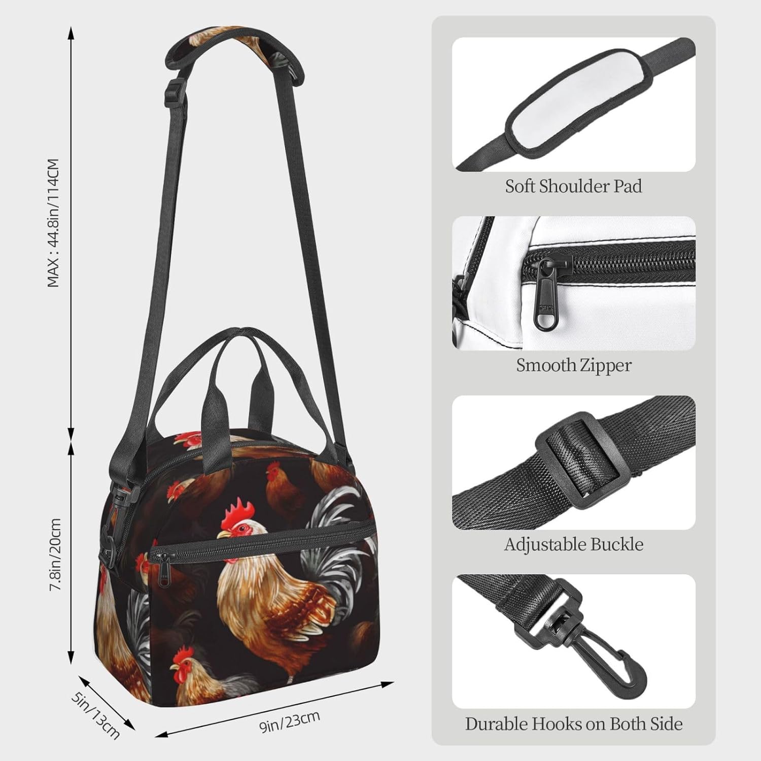 Shine Rooster – Lonchera térmica para mujeres y hombres, reutilizable, a prueba de fugas, bolsa de almuerzo refrigerante, portátil, para viajes,