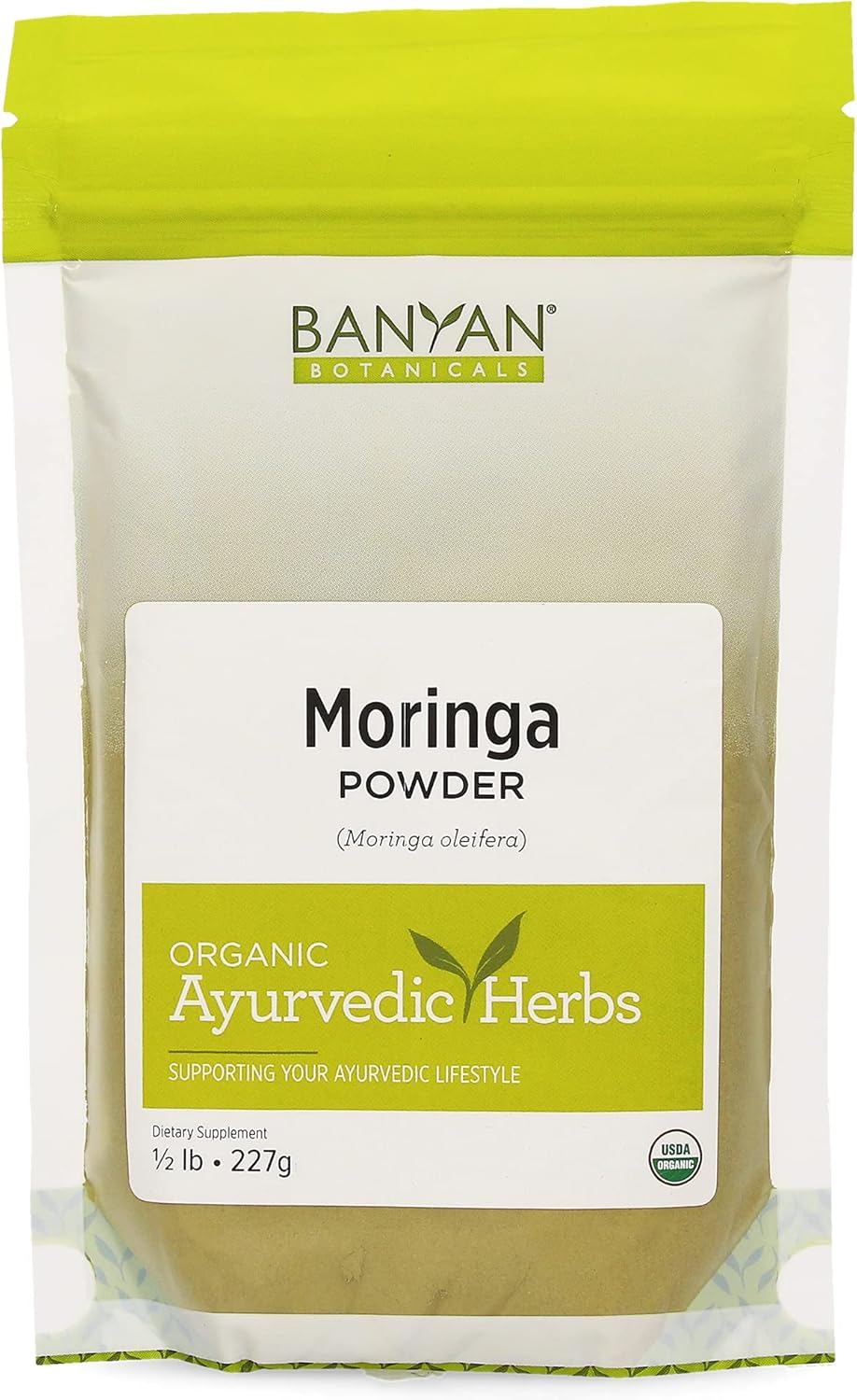 Banyan Botanicals Polvo de hoja de moringa  Certificado orgánico USDA  Moringa Oleifera  Secado al sol  Superalimento a base de hierbas crudas