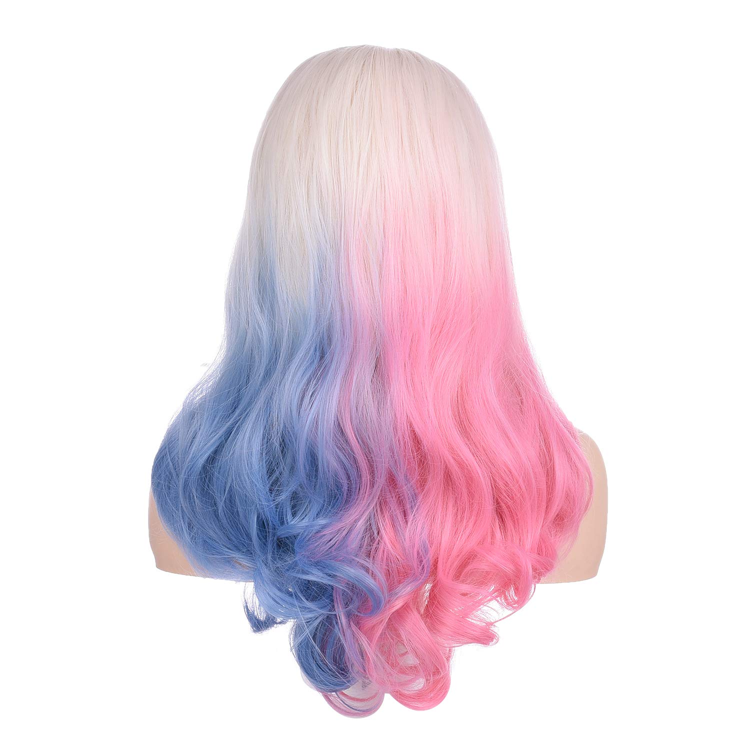 morvally 20 pulgadas de largo, ondulado, rubio, azul, rosa, ombré, pelucas de pelo sintético para mujeres, cosplay, Halloween